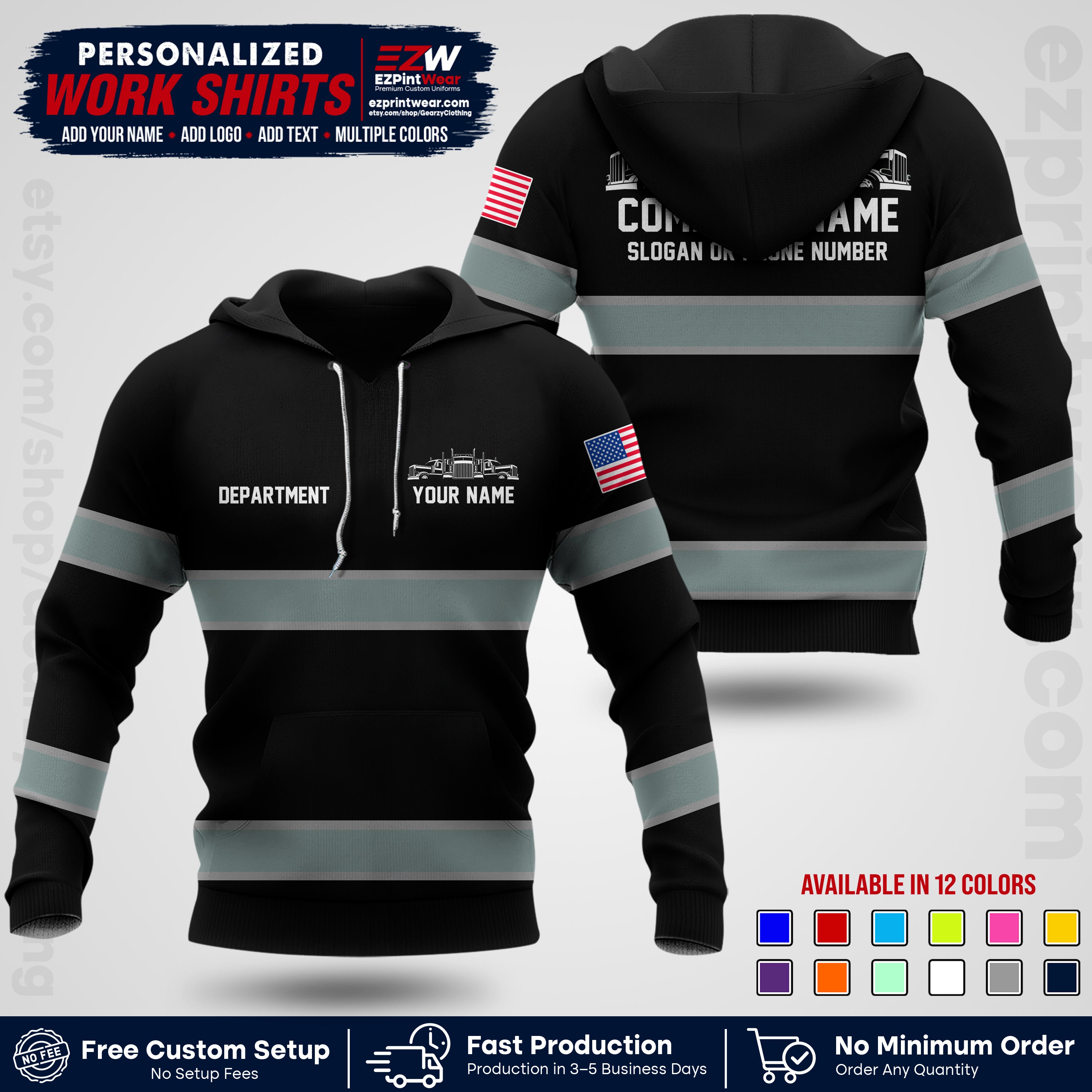 Personalized Truck Driver Workwear Uniform | Custom Safety Stripe Apparel | Non-Reflective Reflective Style Design TW04
