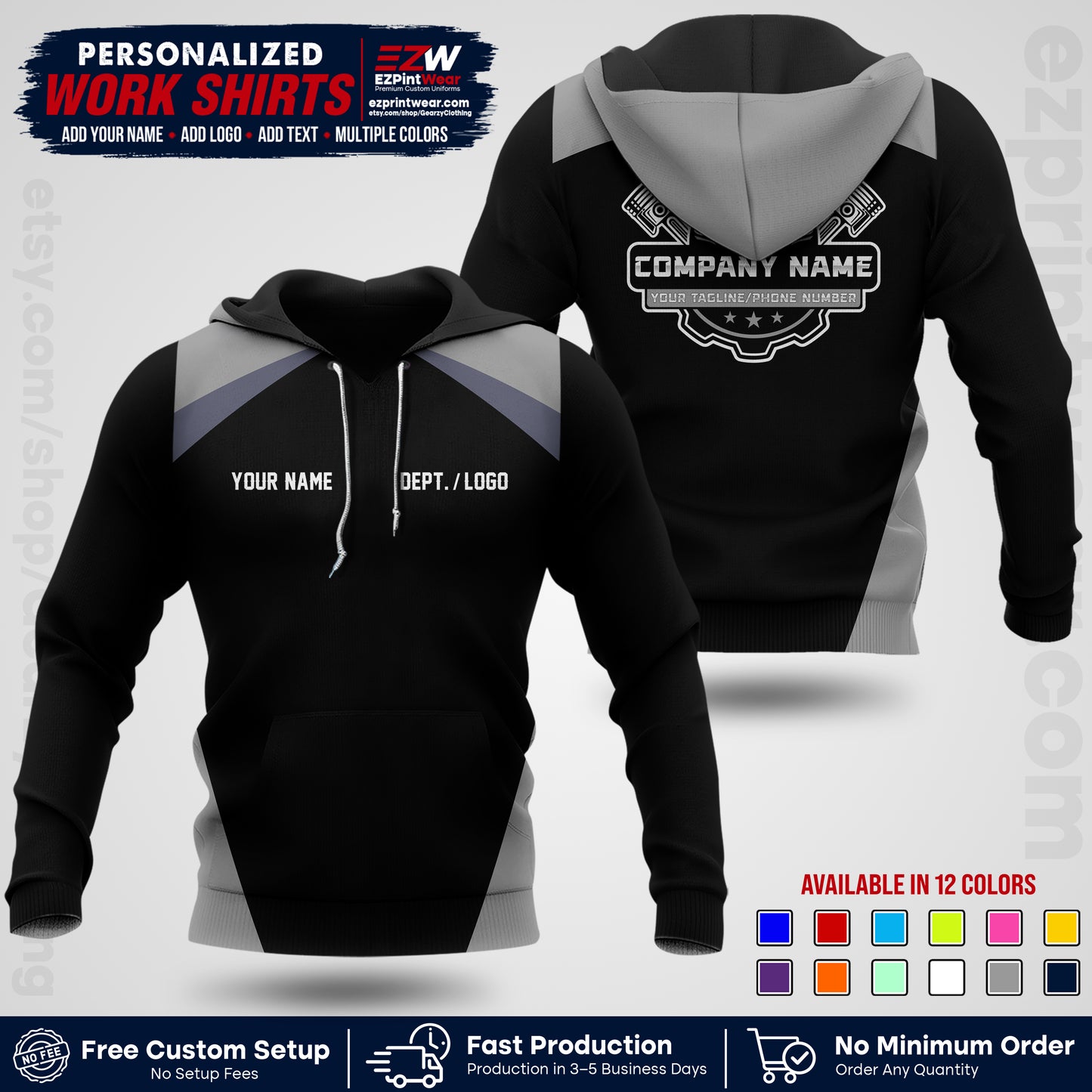 Custom Mechanic Work Shirt with Name, Logo & Text | Auto Shop Uniform | Workwear MCN 03