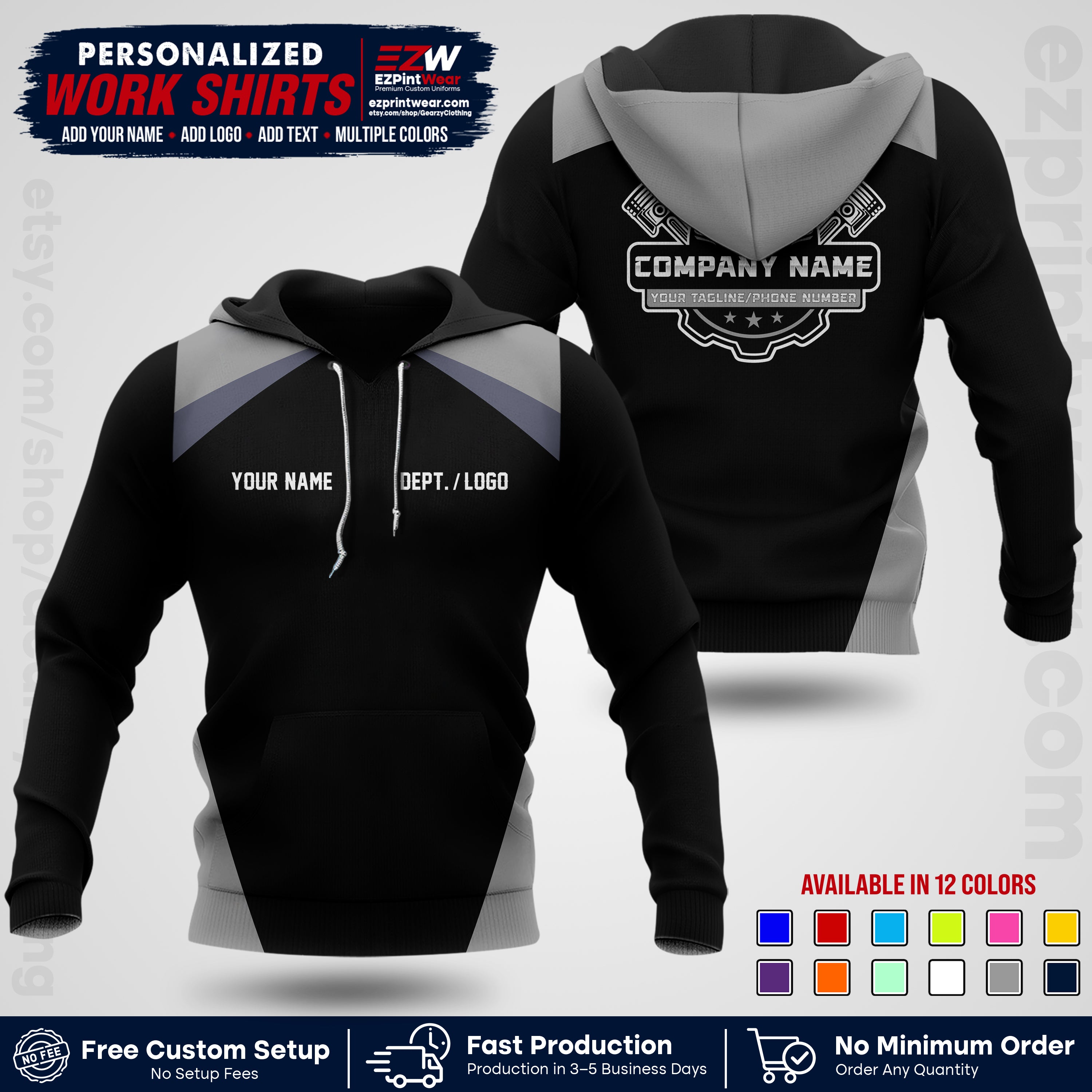 Custom Mechanic Work Shirt with Name, Logo & Text | Auto Shop Uniform | Workwear MCN 03