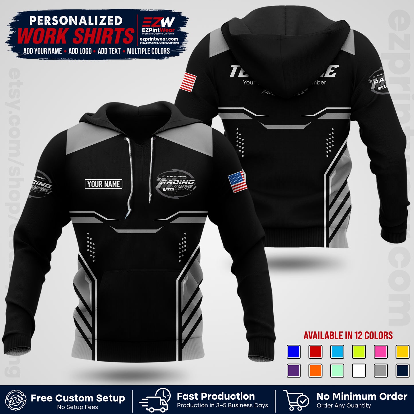Custom Racing Shirt with Name, Logo & Text | Race Team Uniform | Crew Apparel RC10