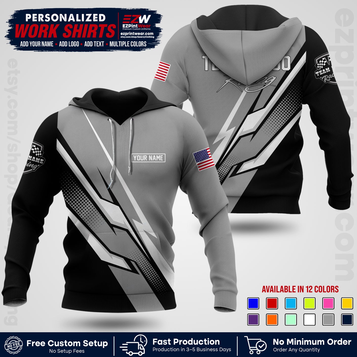 Custom Racing Shirt with Name, Logo & Text | Race Team Uniform | Crew Apparel RC01