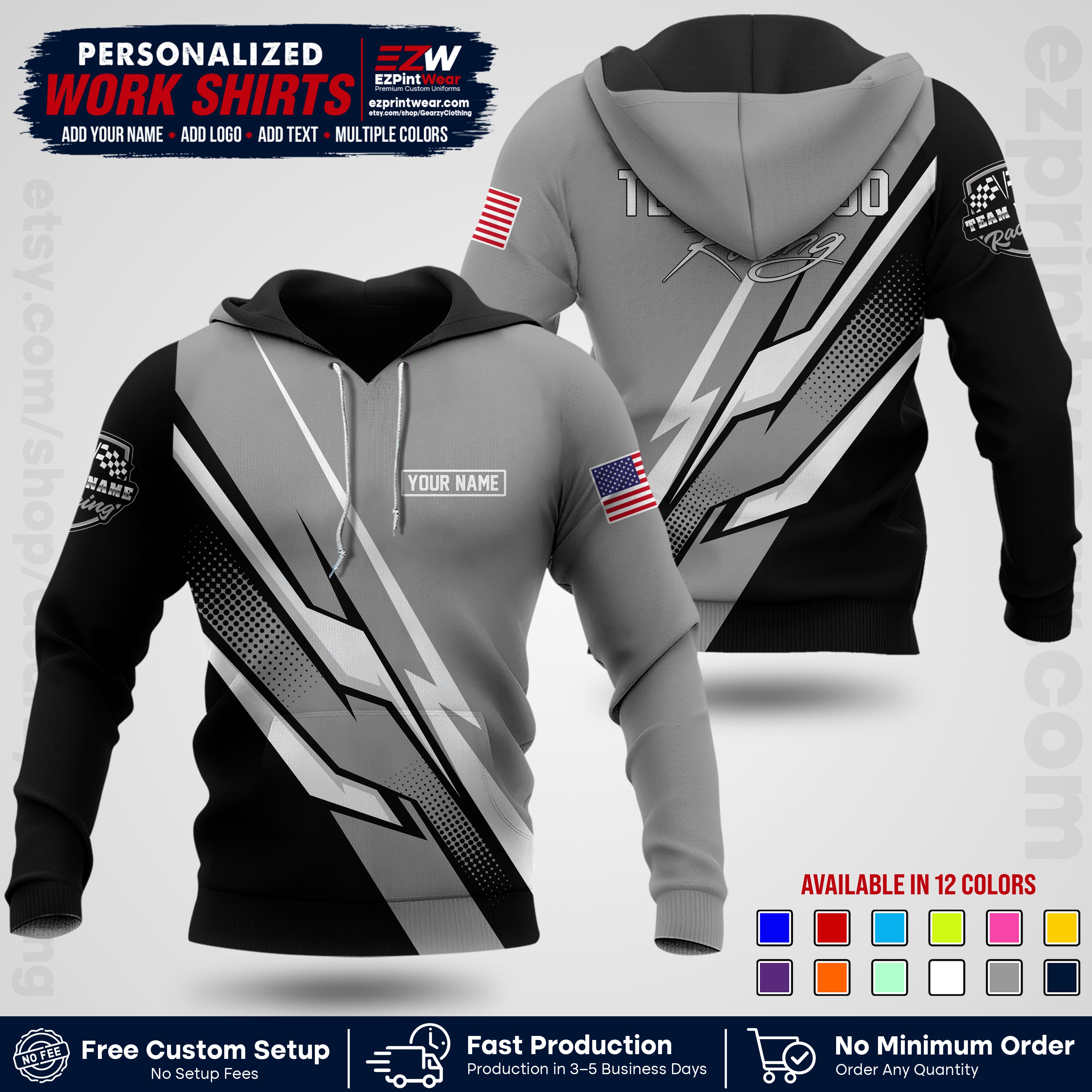 Custom Racing Shirt with Name, Logo & Text | Race Team Uniform | Crew Apparel RC01