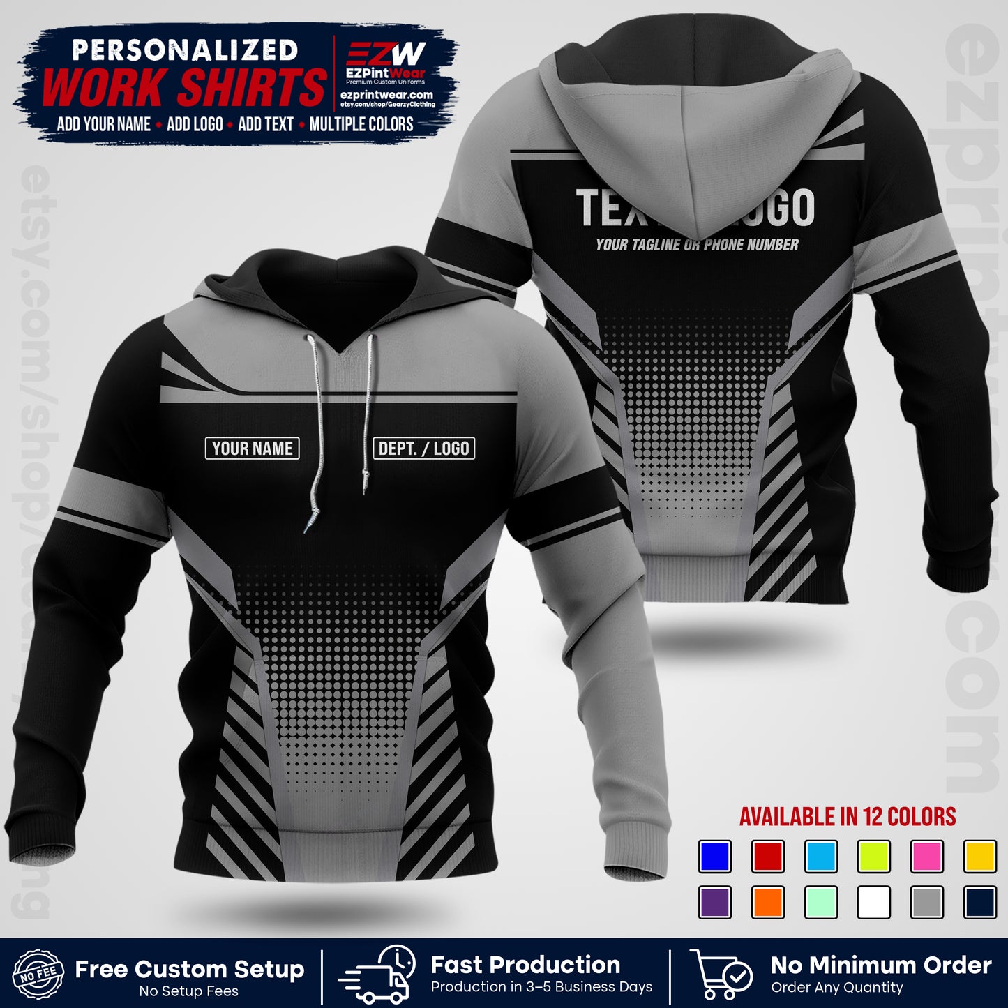 Custom All Over Print Work Uniform Shirt with Name, Logo & Text | Custom Hawaiian Shirt | Company Shirt | Employee Uniform UNF08