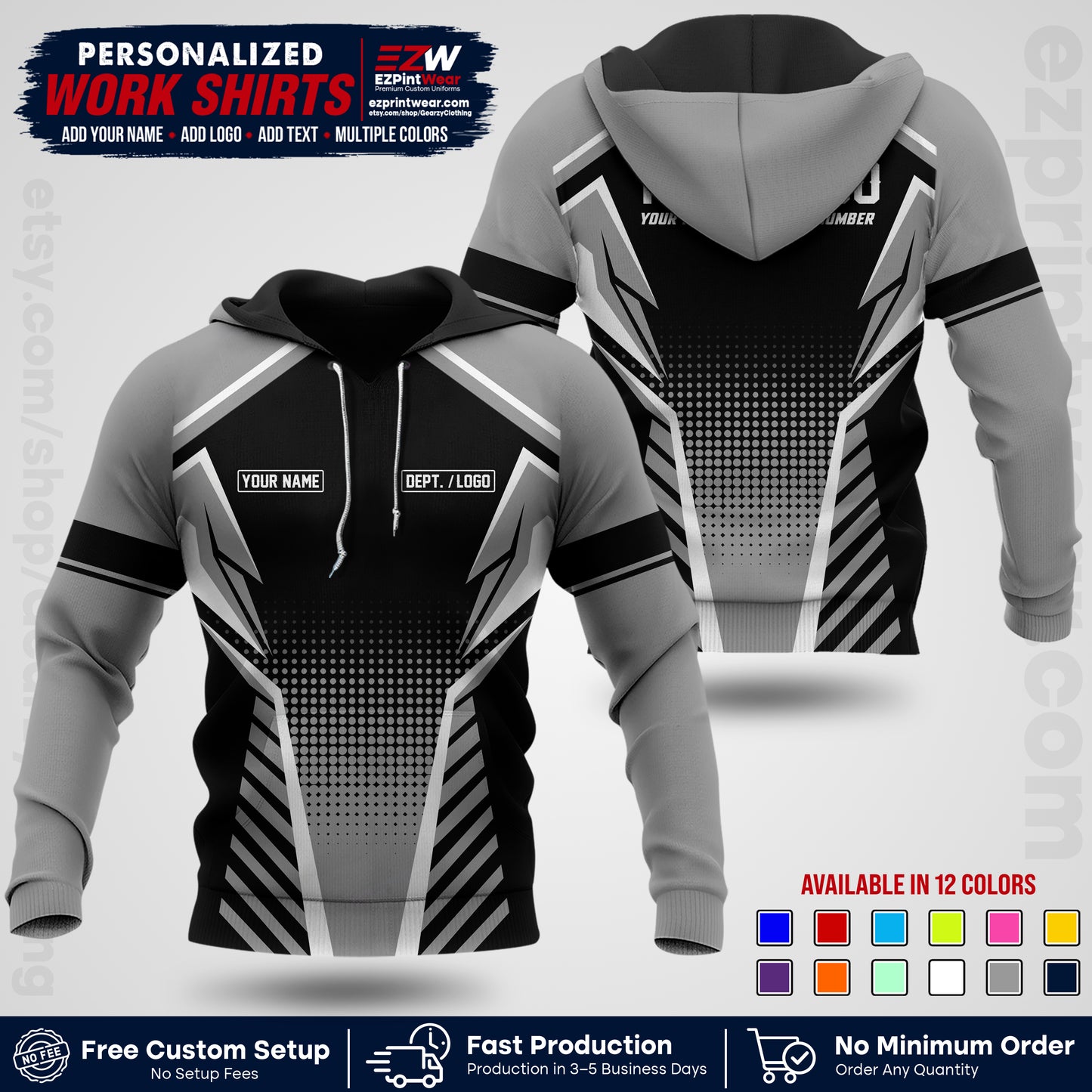 Custom All Over Print Work Uniform Shirt with Name, Logo & Text | Custom Hawaiian Shirt | Company Shirt | Employee Uniform UNF13