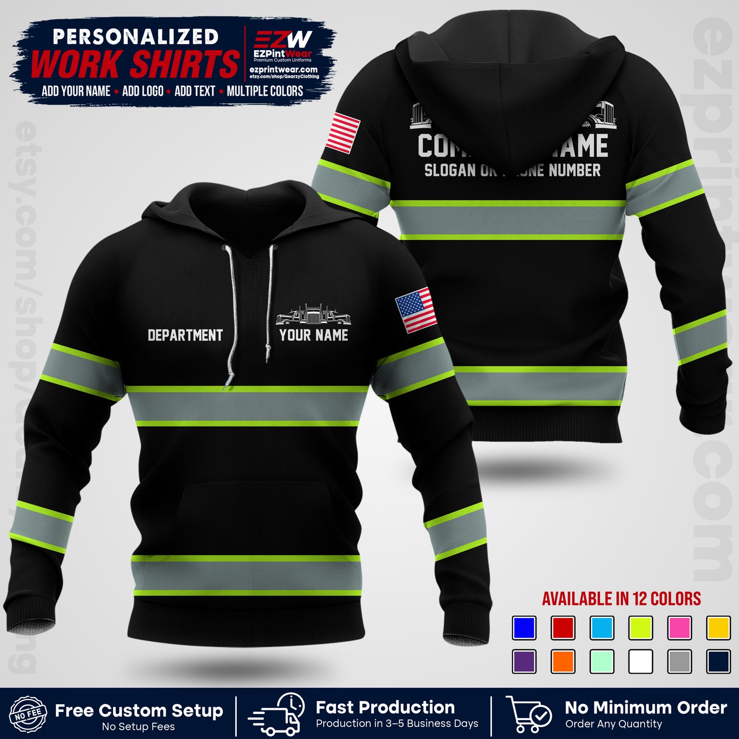 Personalized Truck Driver Workwear Uniform | Custom Safety Stripe Apparel | Non-Reflective Reflective Style Design TW04