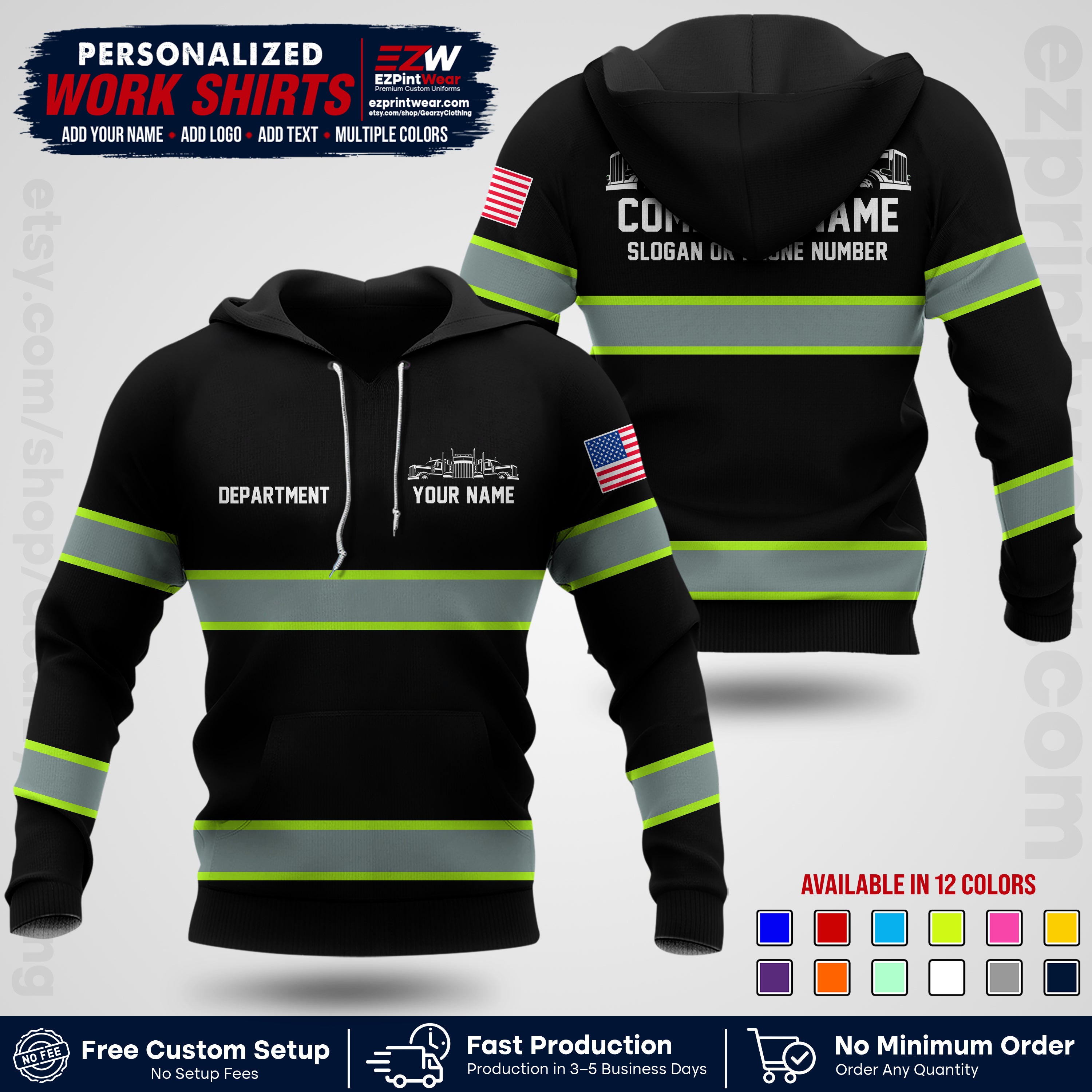Personalized Truck Driver Workwear Uniform | Custom Safety Stripe Apparel | Non-Reflective Reflective Style Design TW04