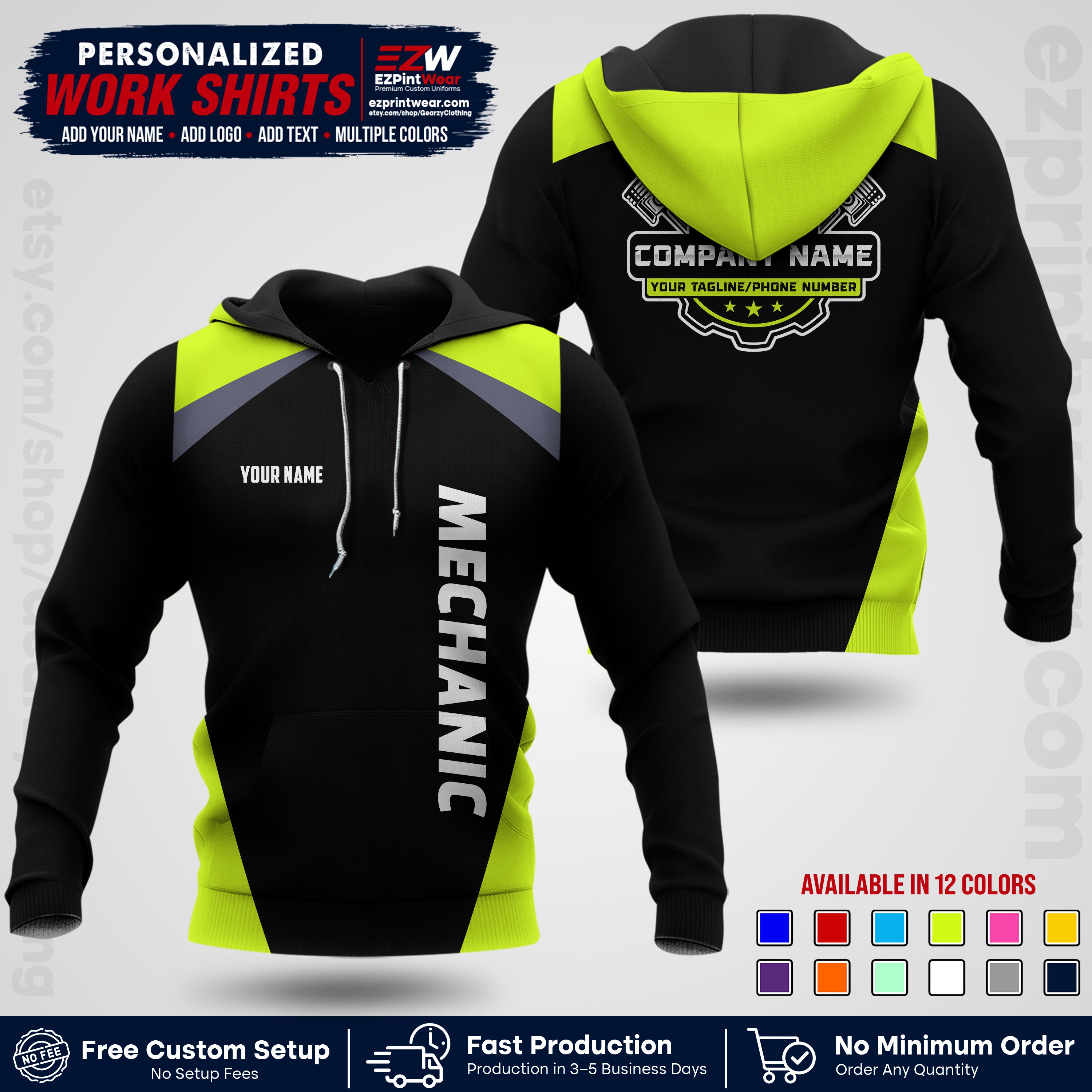 Custom Mechanic Work Shirt with Name, Logo & Text | Auto Shop Uniform | Workwear MCN 02