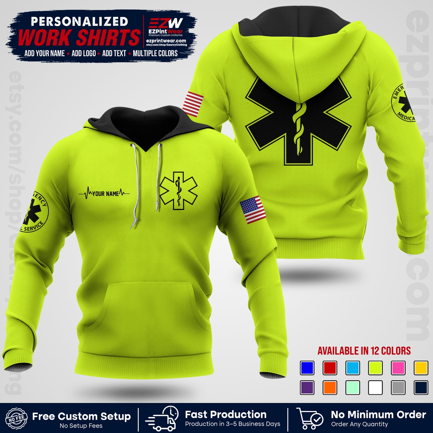 Custom EMS Shirt with Name, Logo & Text | EMS Team Uniform | First Responder Workwear EMSU04