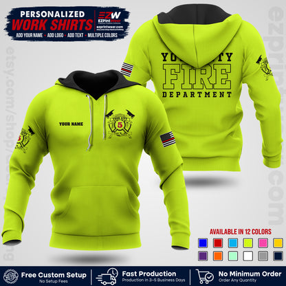 Custom Fire Department Shirt with Name, City Logo & Text | Firefighter Uniform | Button Up Work Shirt FF07