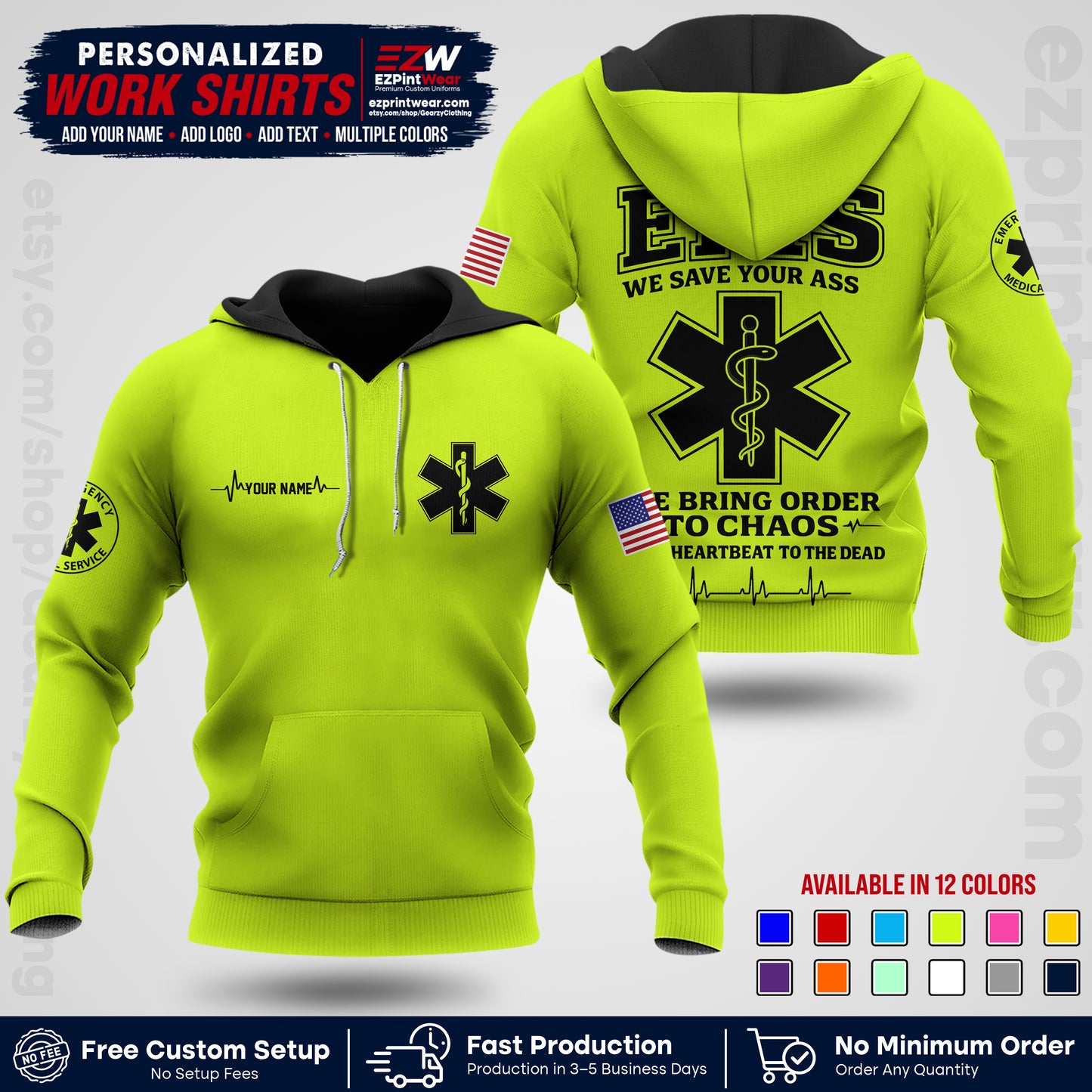 Custom EMS Shirt with Name, Logo & Text | EMS Team Uniform | First Responder Workwear EMSU05