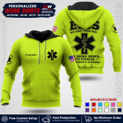 Custom EMS Shirt with Name, Logo & Text | EMS Team Uniform | First Responder Workwear EMSU05