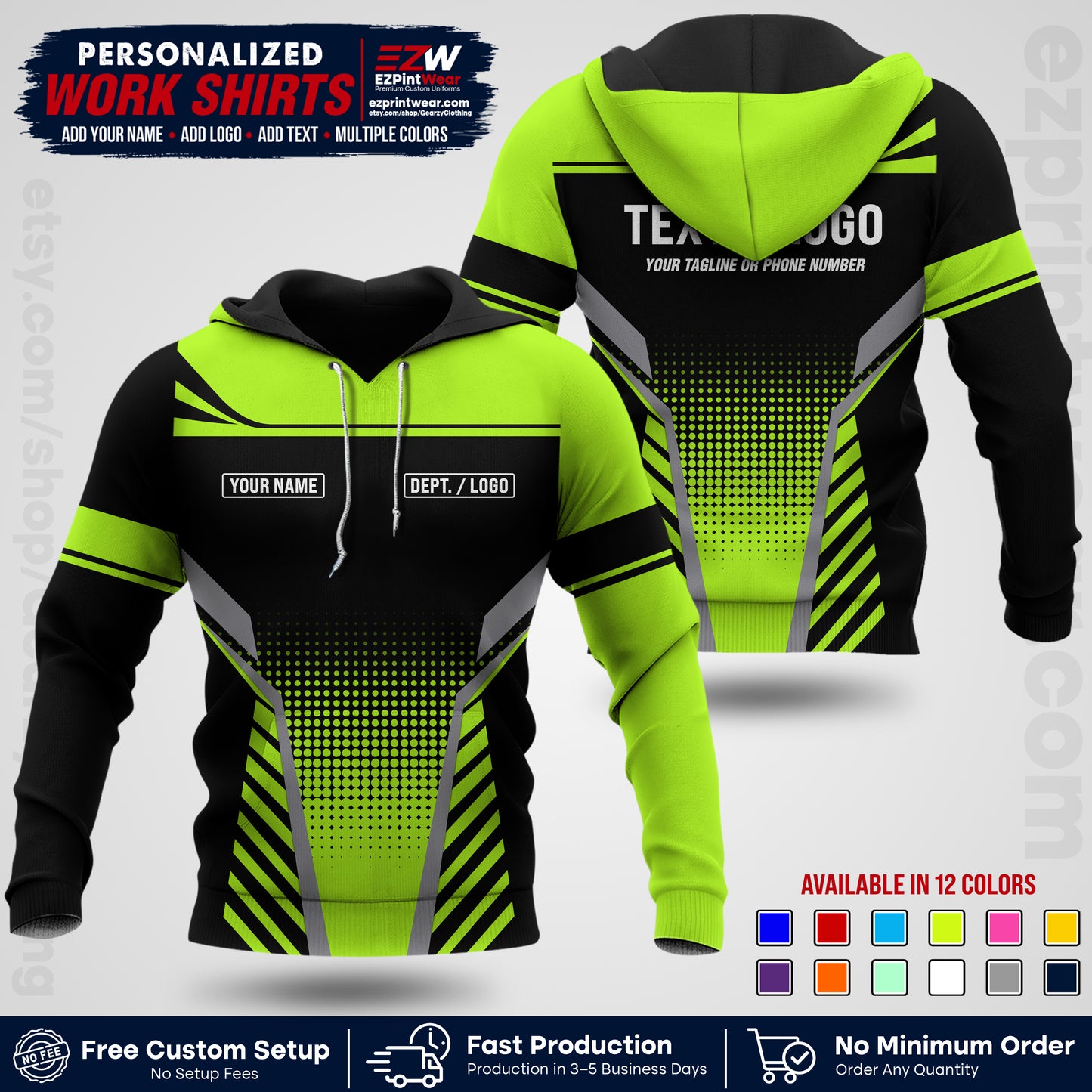 Custom All Over Print Work Uniform Shirt with Name, Logo & Text | Custom Hawaiian Shirt | Company Shirt | Employee Uniform UNF08