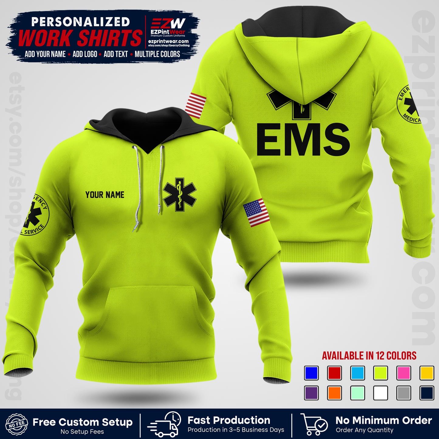 Custom EMS Shirt with Name, Logo & Text | EMS Team Uniform | First Responder Workwear EMSU02