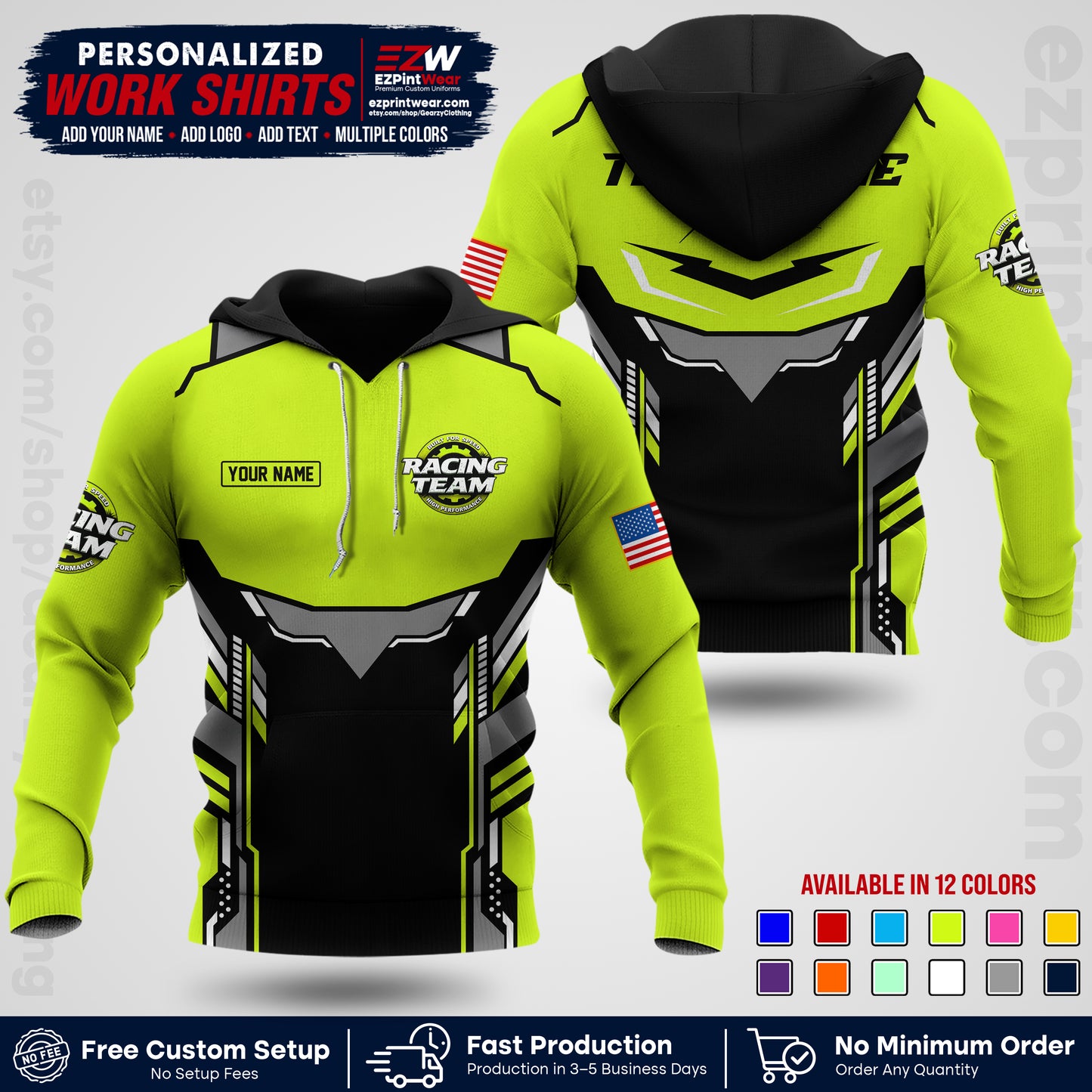 Custom Racing Shirt with Name, Logo & Text | Race Team Uniform | Crew Apparel RC11