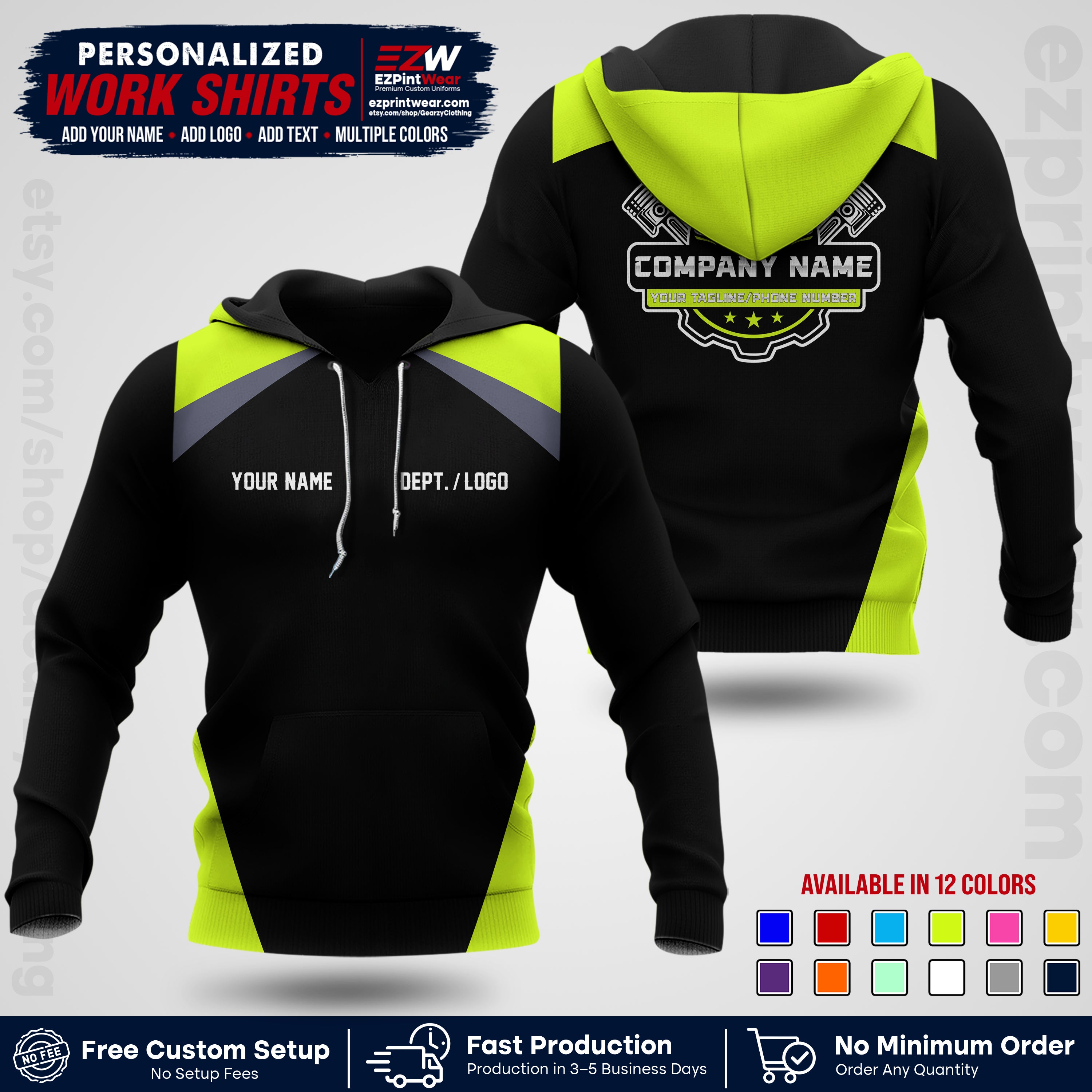 Custom Mechanic Work Shirt with Name, Logo & Text | Auto Shop Uniform | Workwear MCN 03