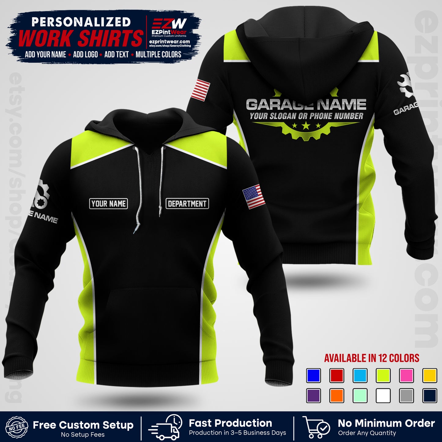 Custom Mechanic Work Shirt with Name, Logo & Text | Auto Shop Uniform | Workwear MCN 07