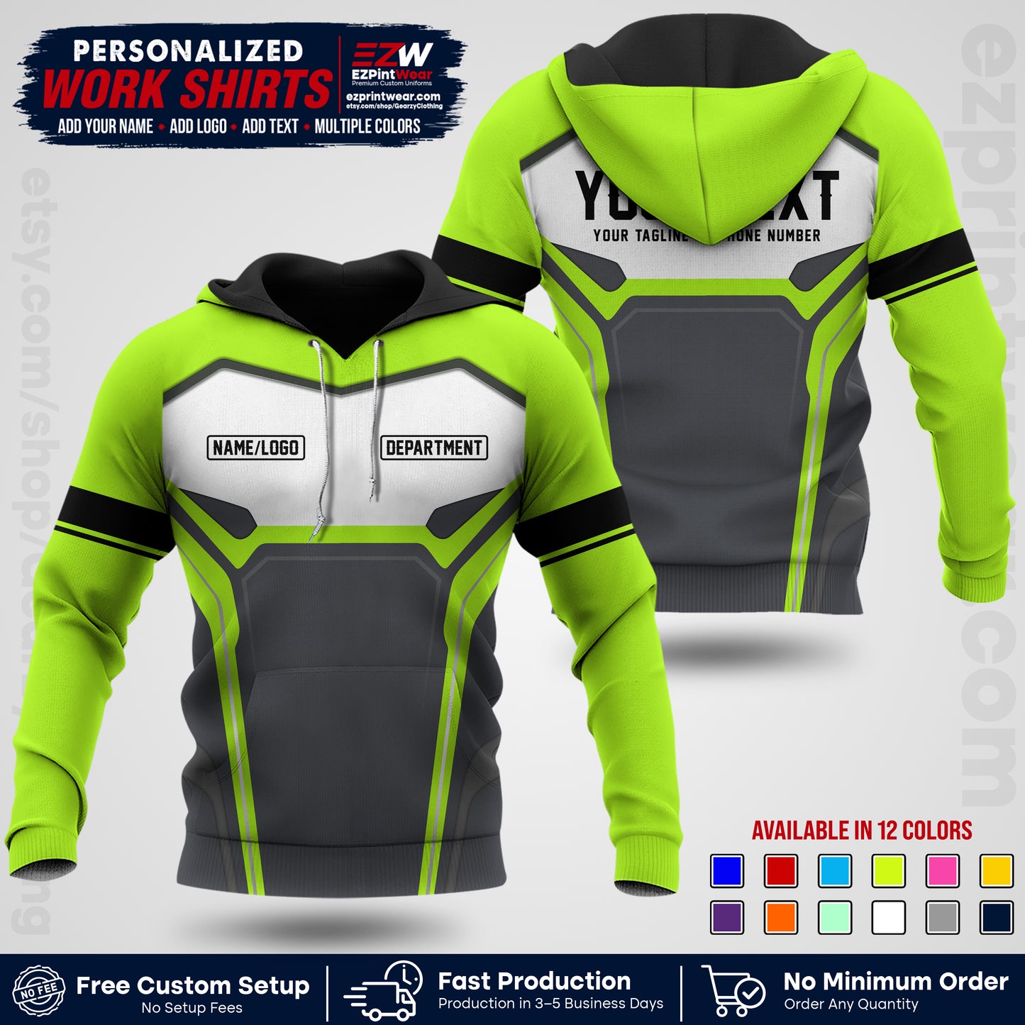 Custom All Over Print Work Uniform Shirt with Name, Logo & Text | Custom Hawaiian Shirt | Company Shirt | Employee Uniform UNF05