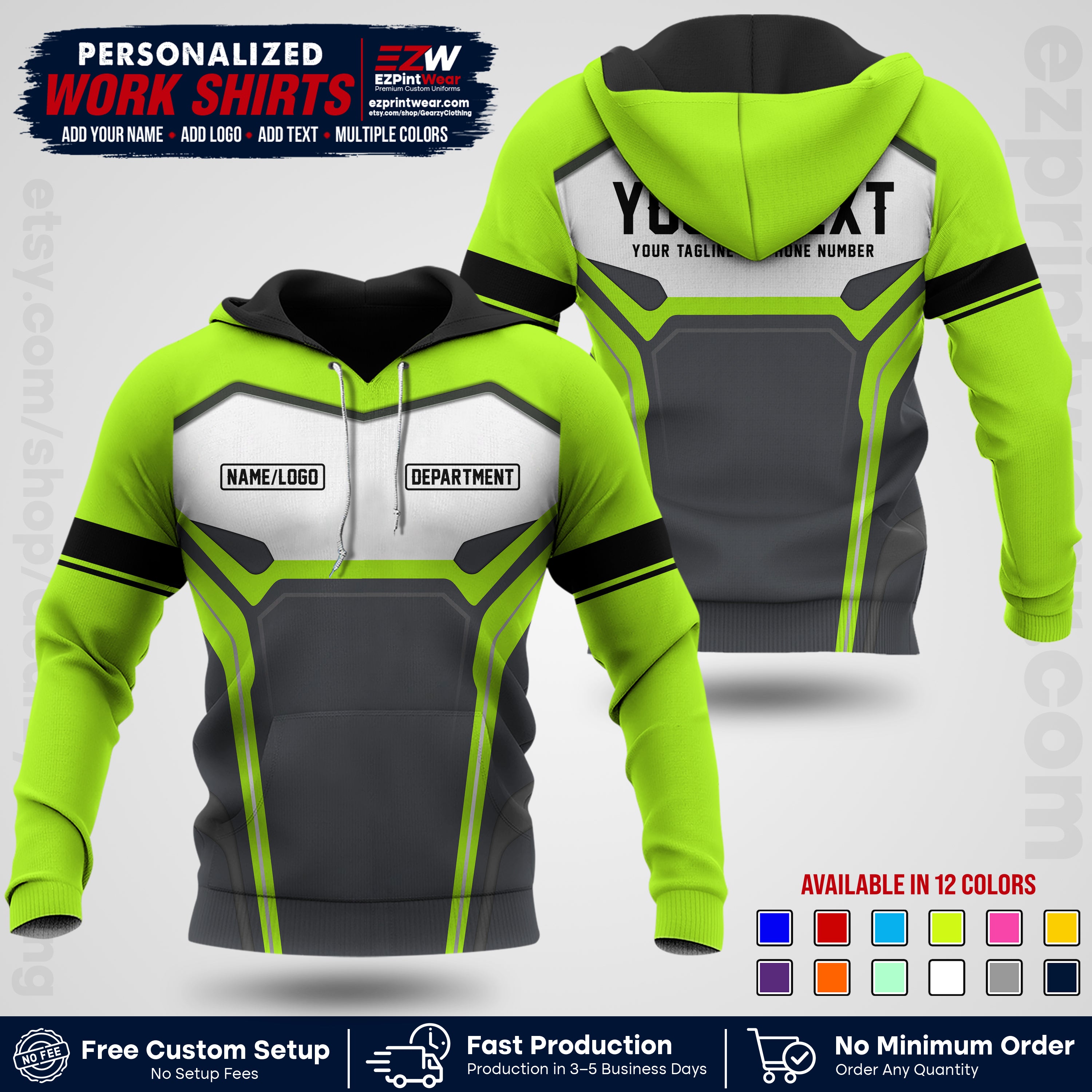 Custom All Over Print Work Uniform Shirt with Name, Logo & Text | Custom Hawaiian Shirt | Company Shirt | Employee Uniform UNF05