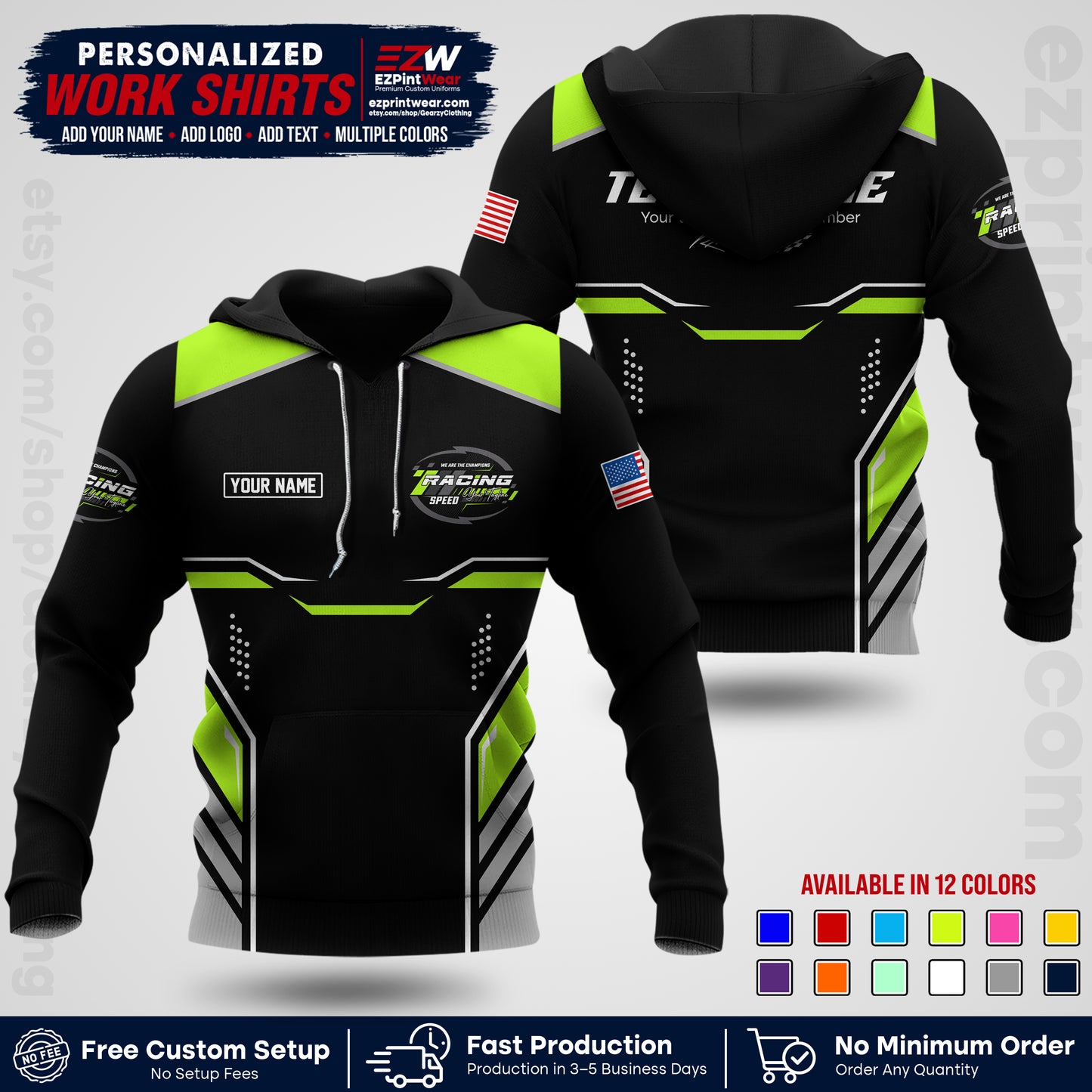 Custom Racing Shirt with Name, Logo & Text | Race Team Uniform | Crew Apparel RC10
