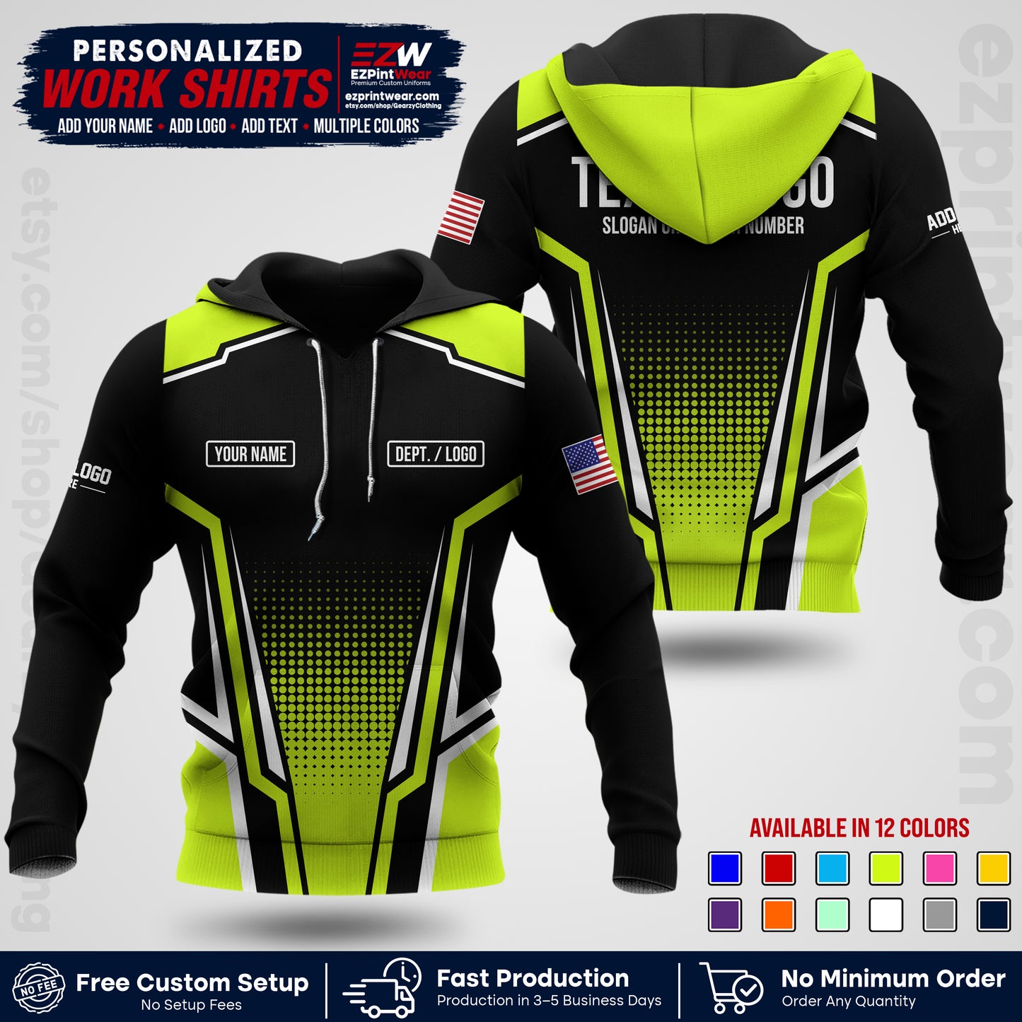 Custom All Over Print Work Uniform Shirt with Name, Logo & Text | Custom Hawaiian Shirt | Company Shirt | Employee Uniform UNF17