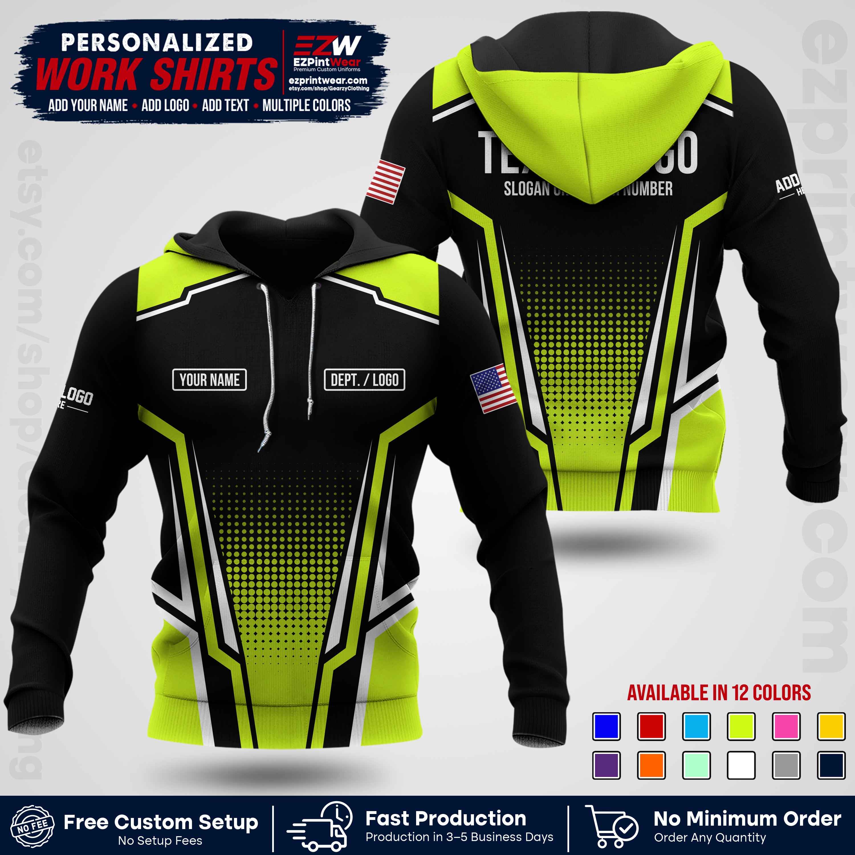 Custom All Over Print Work Uniform Shirt with Name, Logo & Text | Custom Hawaiian Shirt | Company Shirt | Employee Uniform UNF17