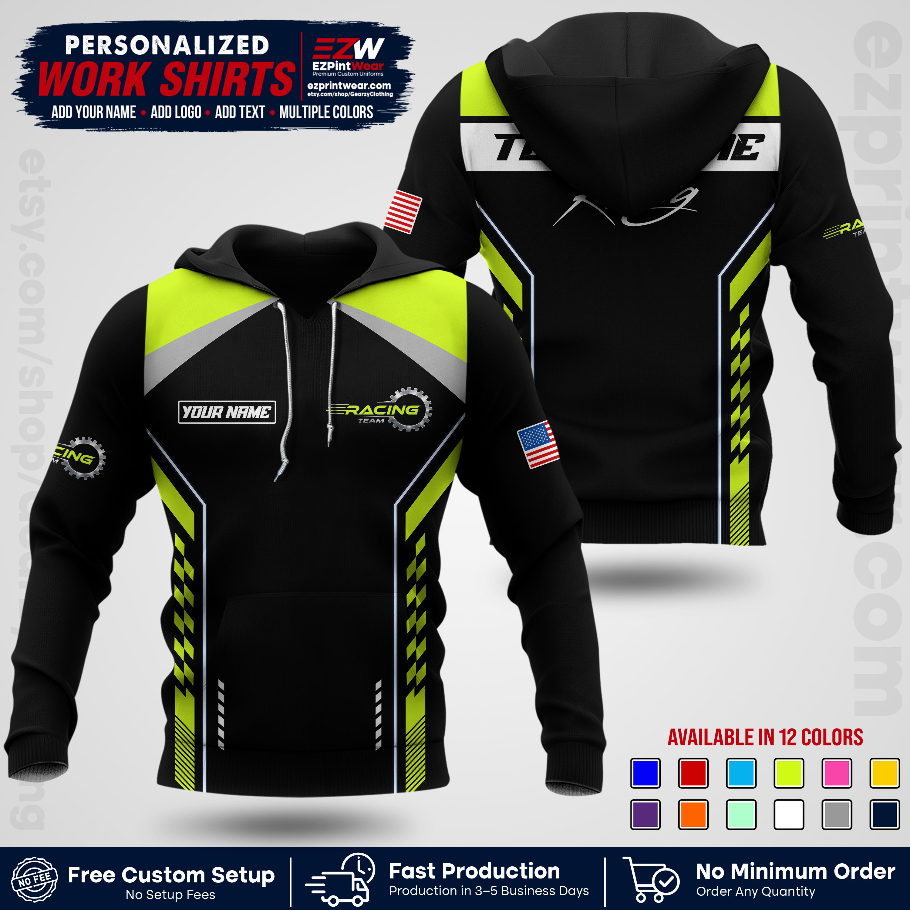 Custom Racing Shirt with Name, Logo & Text | Race Team Uniform | Crew Apparel RC13