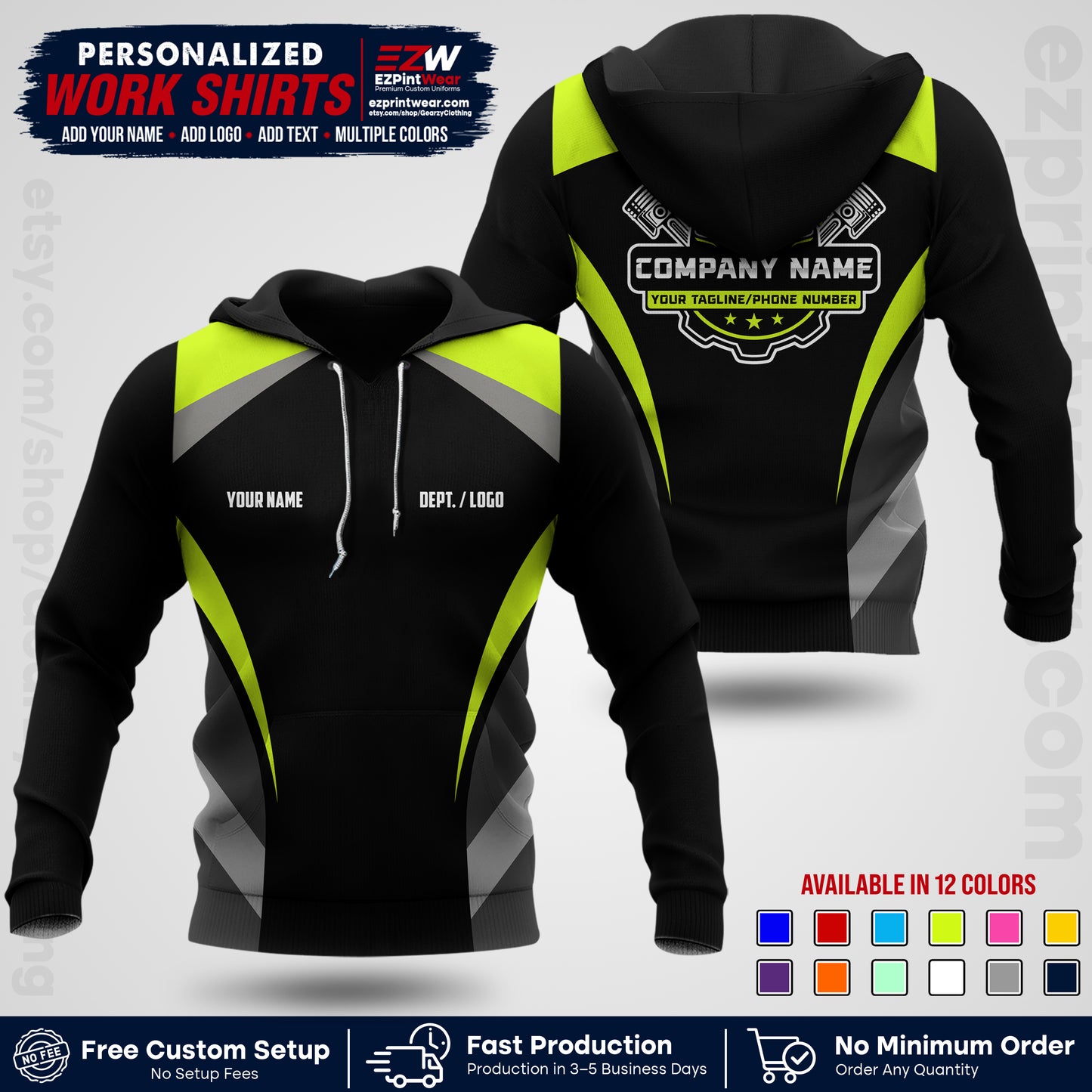 Custom Mechanic Work Shirt with Name, Logo & Text | Auto Shop Uniform | Workwear MCN 05