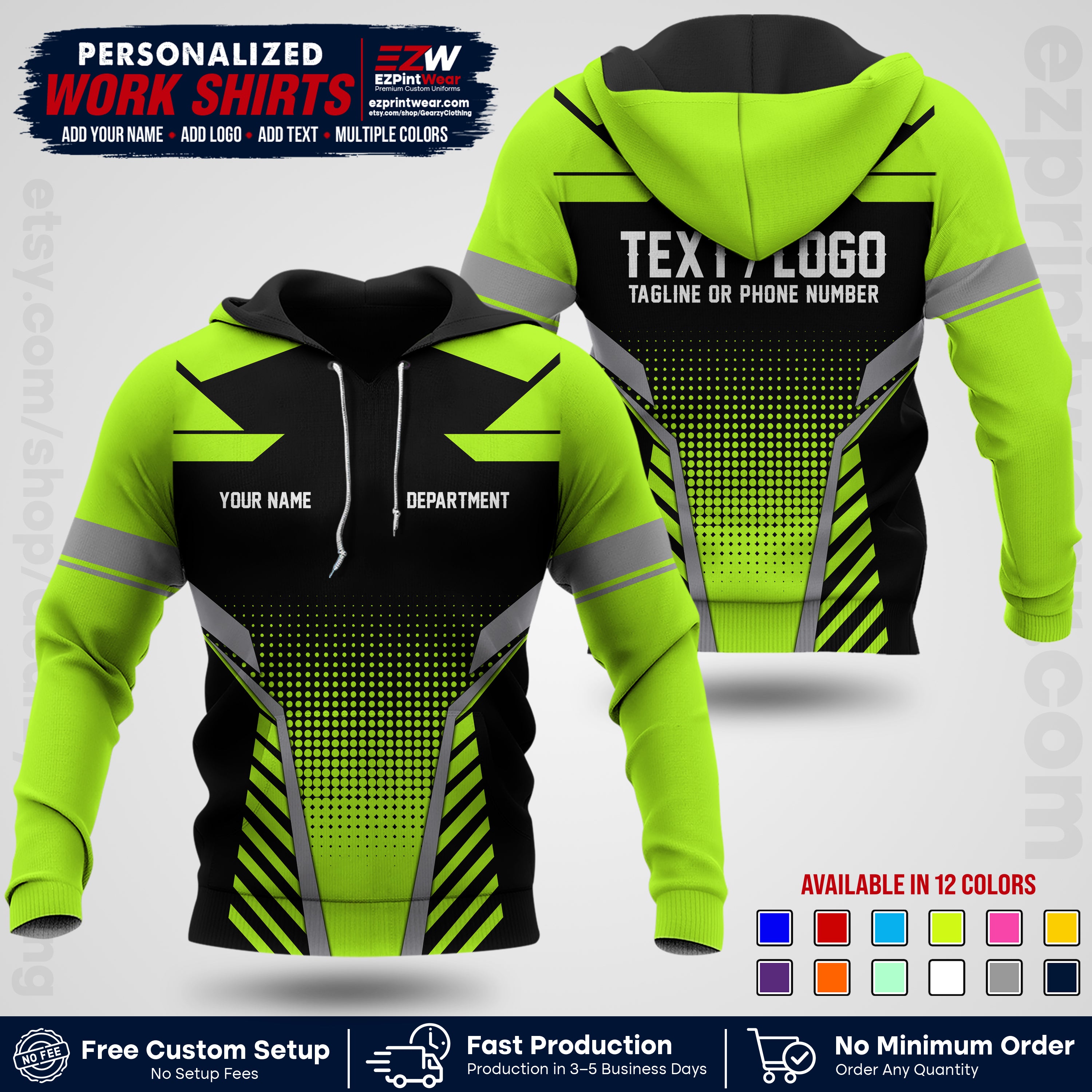 Custom All Over Print Work Uniform Shirt with Name, Logo & Text | Custom Hawaiian Shirt | Company Shirt | Employee Uniform UNF06