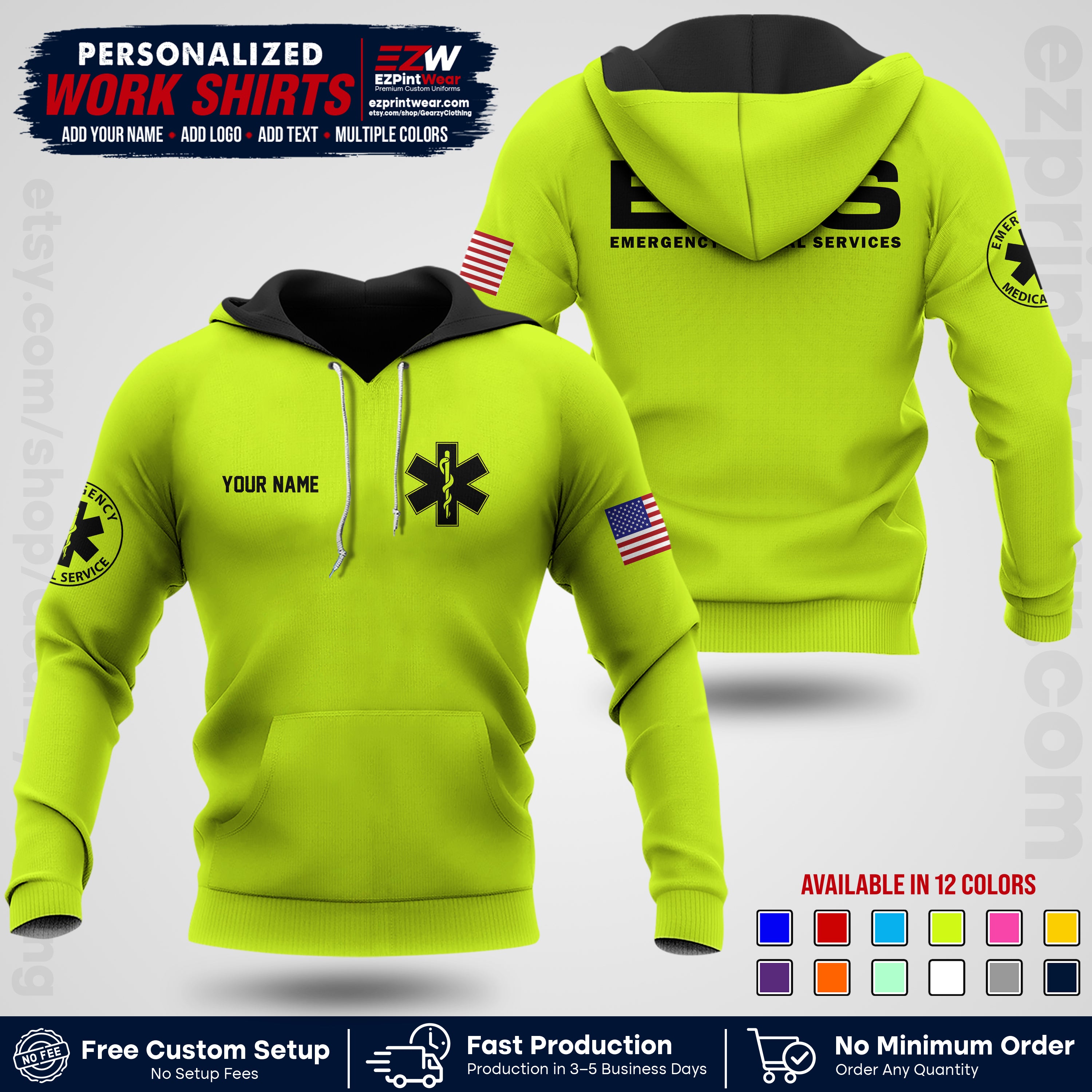 Custom EMS Shirt with Name, Logo & Text | EMS Team Uniform | First Responder Workwear EMSU01