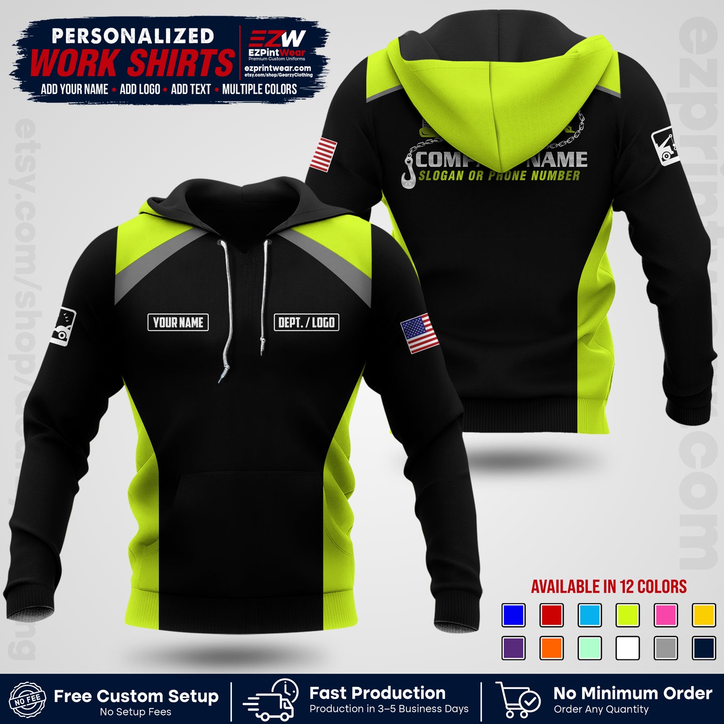 Custom Towing Shirt with Name, Logo & Text | Towing Company Uniform | Workwear TW01