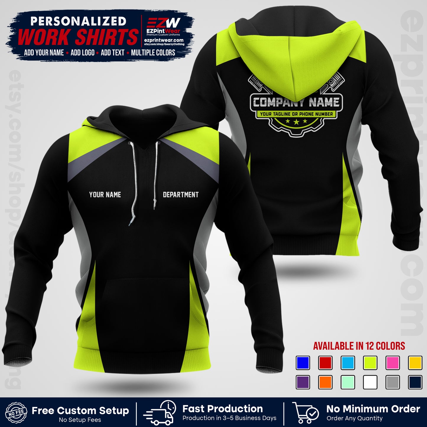 Custom Mechanic Work Shirt with Name, Logo & Text | Auto Shop Uniform | Workwear MCN 08