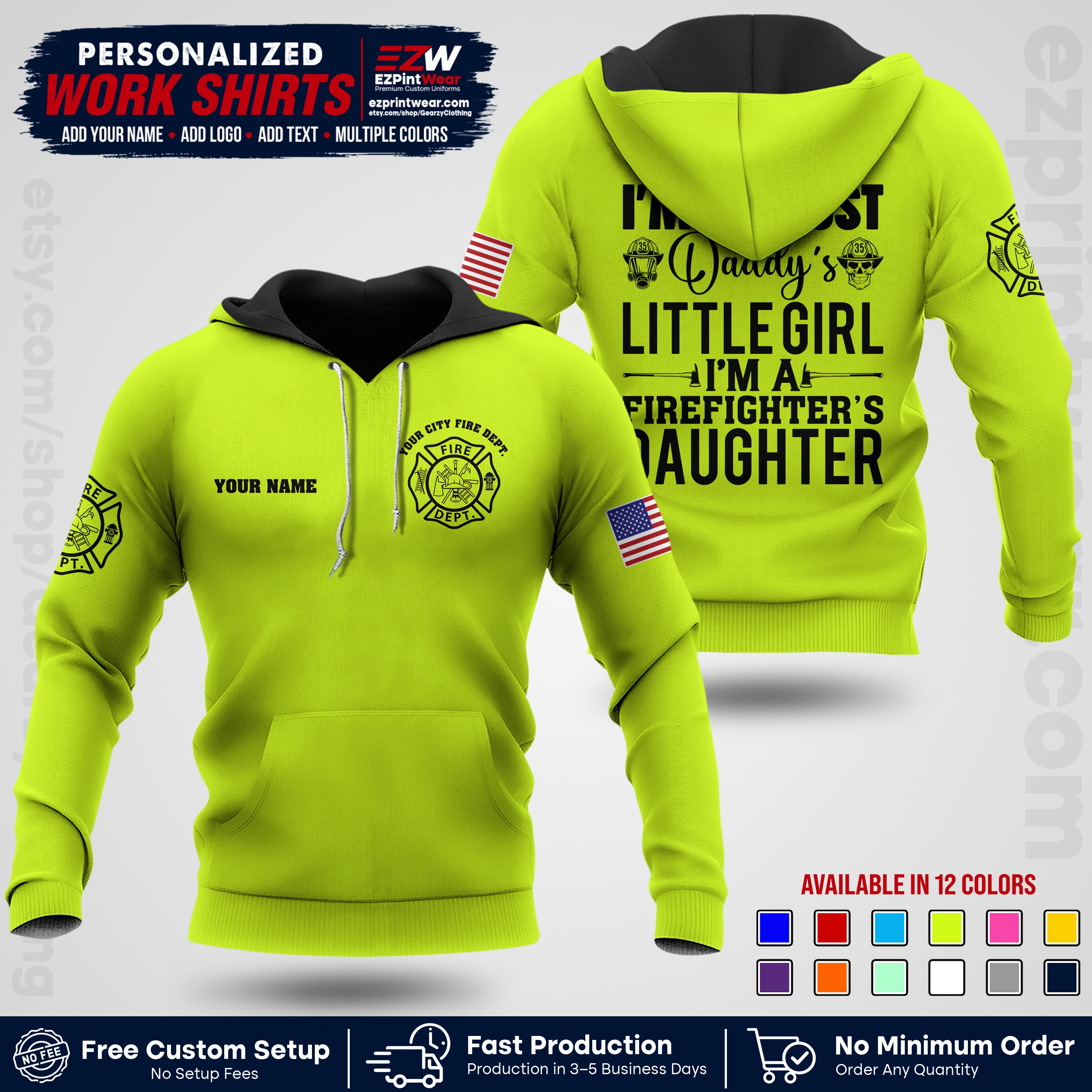 Custom Fire Department Shirt with Name, City Logo & Text | Firefighter Uniform | Button Up Work Shirt FF08