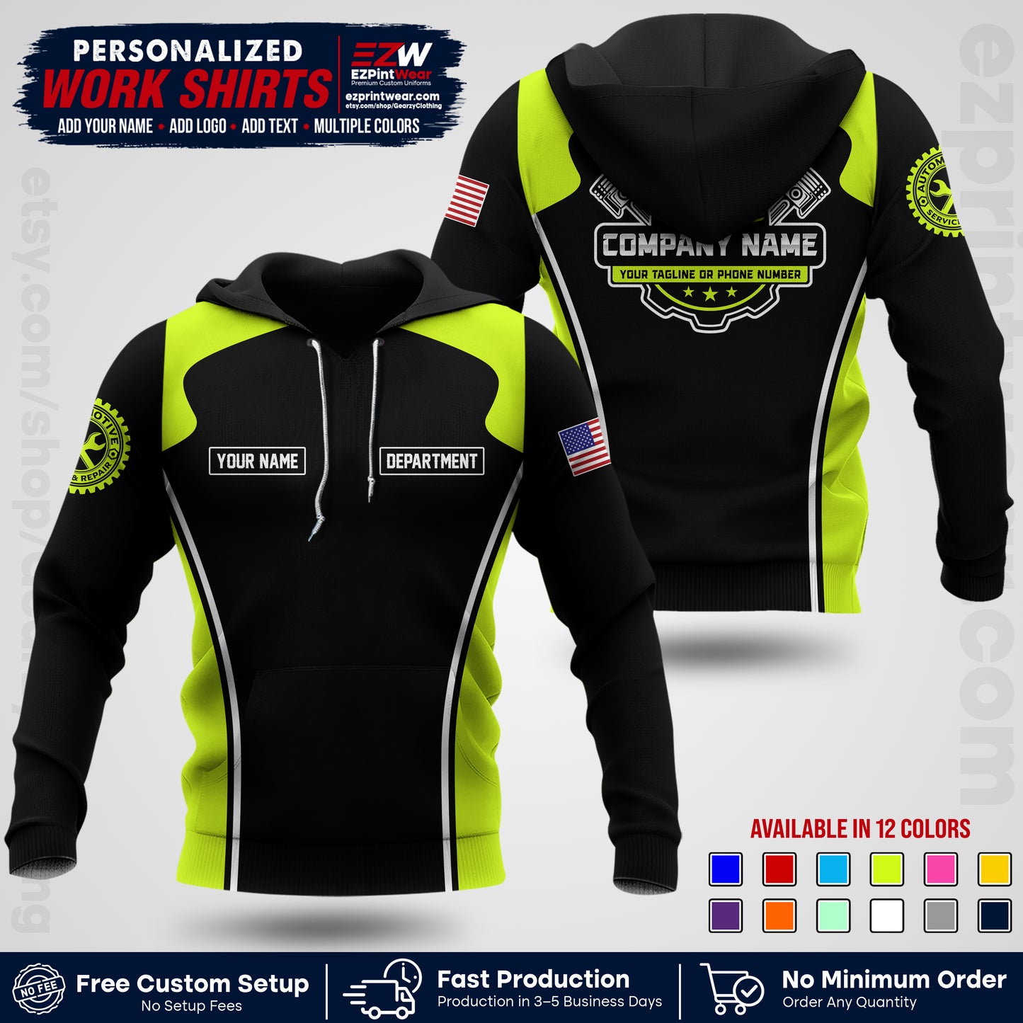 Custom Mechanic Work Shirt with Name, Logo & Text | Auto Shop Uniform | Workwear MCN 10