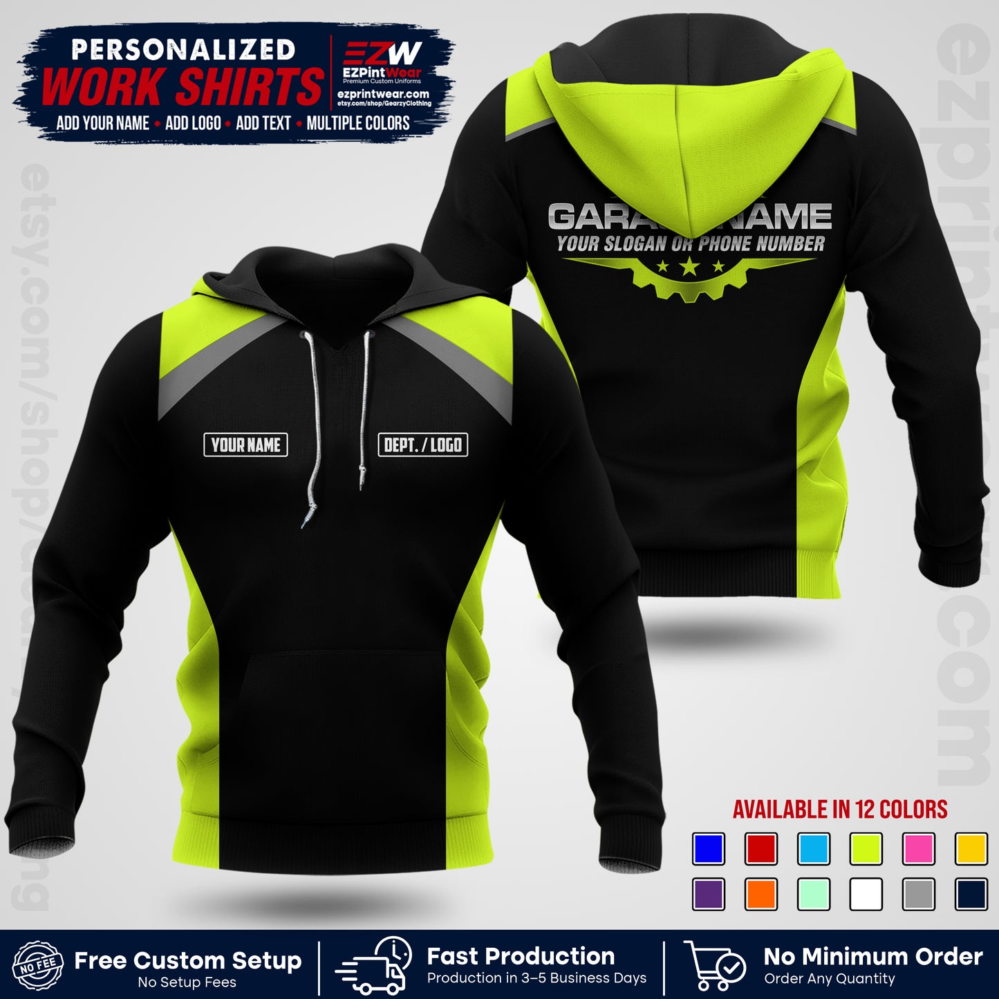 Custom Mechanic Work Shirt with Name, Logo & Text | Auto Shop Uniform | Workwear MCN 06