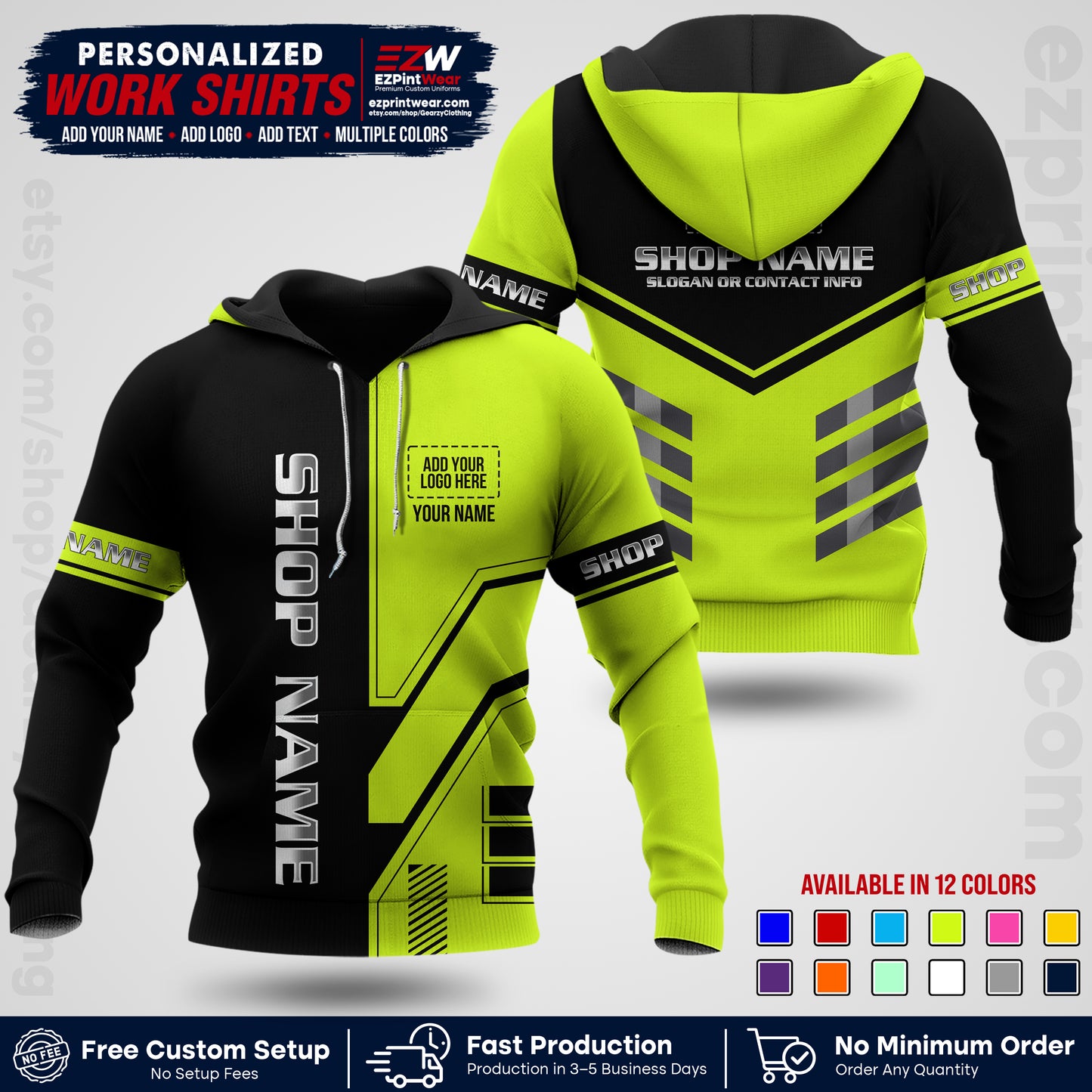 Custom All Over Print Work Uniform Shirt with Name, Logo & Text | Custom Hawaiian Shirt | Company Shirt | Employee Uniform UNF11