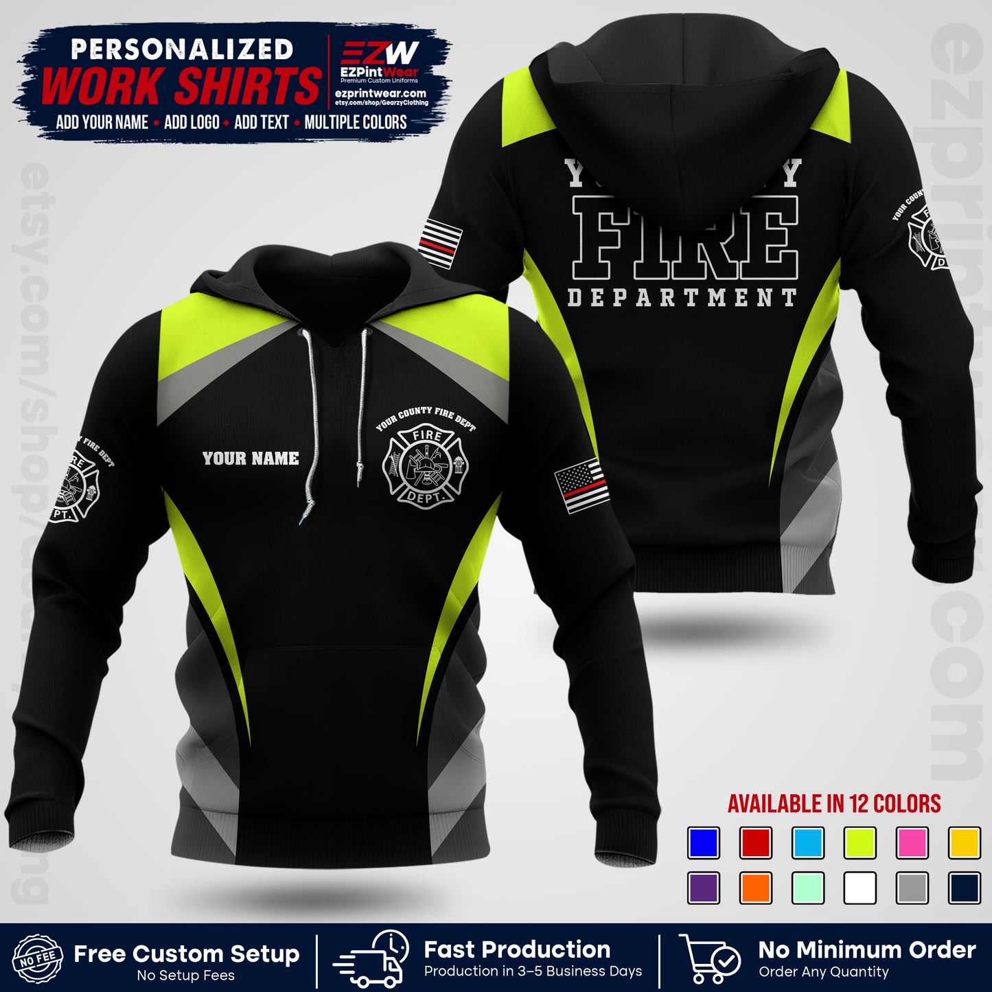 Custom Fire Department Shirt with Name, City Logo & Text | Firefighter Uniform | Button Up Work Shirt FF02