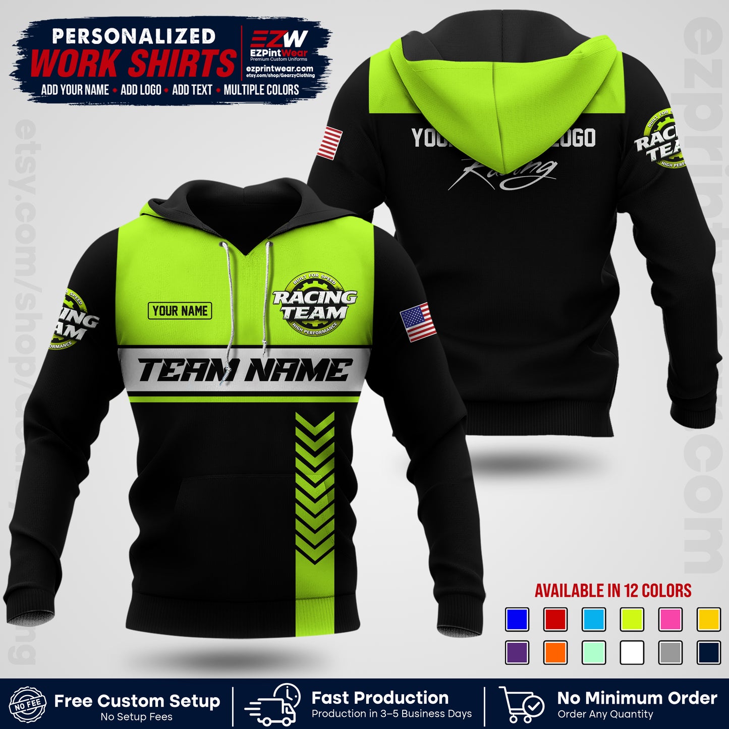 Custom Racing Shirt with Name, Logo & Text | Race Team Uniform | Crew Apparel RC02