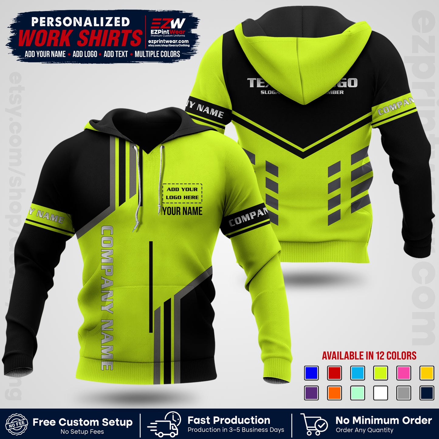 Custom All Over Print Work Uniform Shirt with Name, Logo & Text | Custom Hawaiian Shirt | Company Shirt | Employee Uniform UNF10