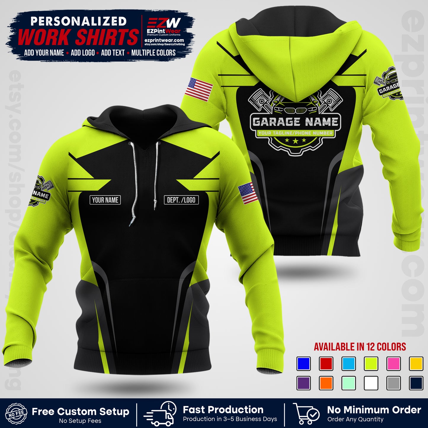 Custom Mechanic Work Shirt with Name, Logo & Text | Auto Shop Uniform | Workwear MCN 04
