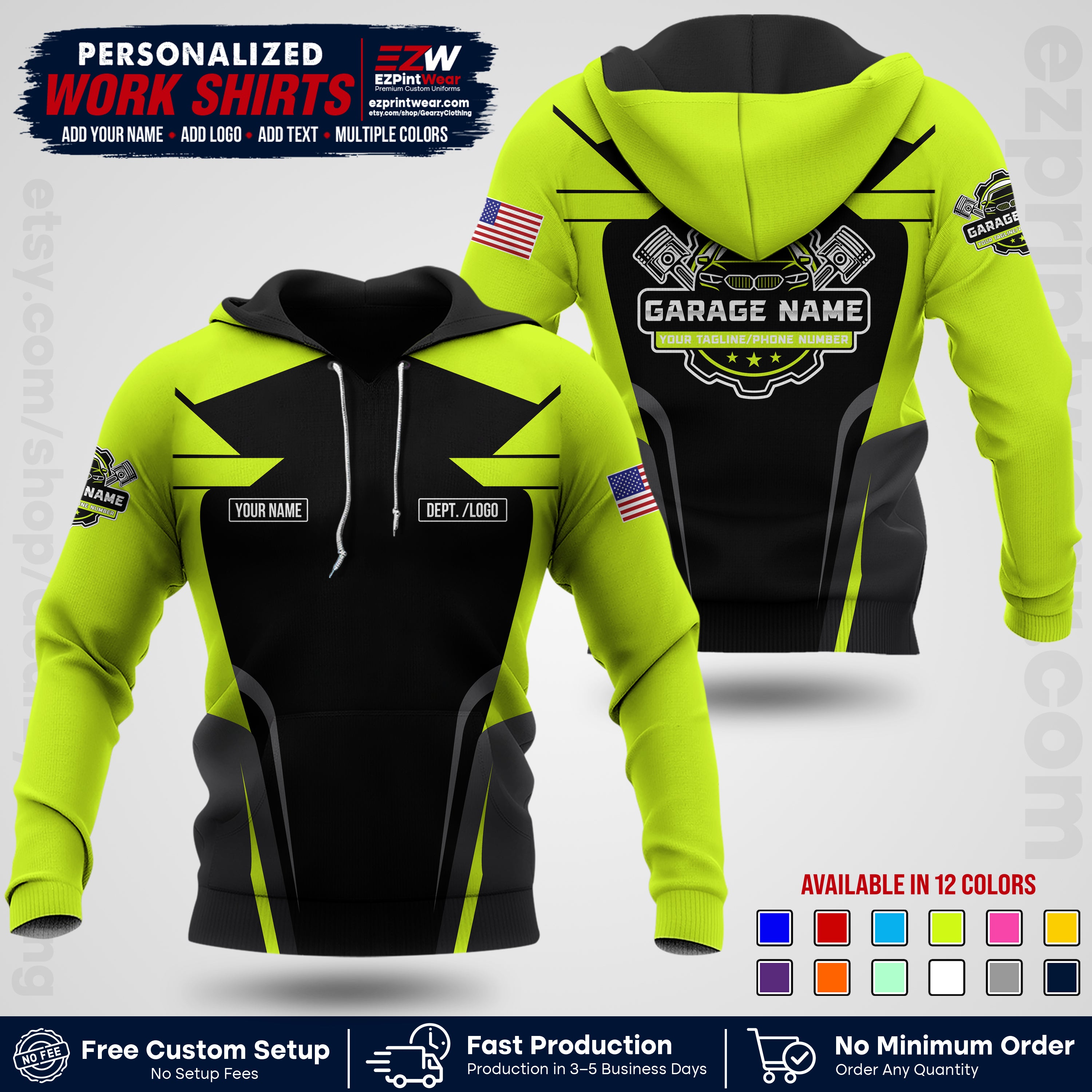 Custom Mechanic Work Shirt with Name, Logo & Text | Auto Shop Uniform | Workwear MCN 04