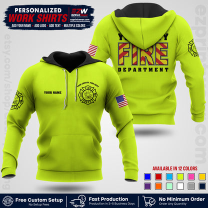 Custom Fire Department Shirt with Name, City Logo & Text | Firefighter Uniform | Button Up Work Shirt FF05