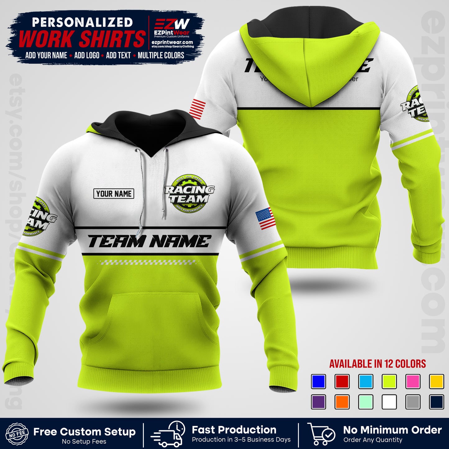Custom Racing Shirt with Name, Logo & Text | Race Team Uniform | Crew Apparel RC12