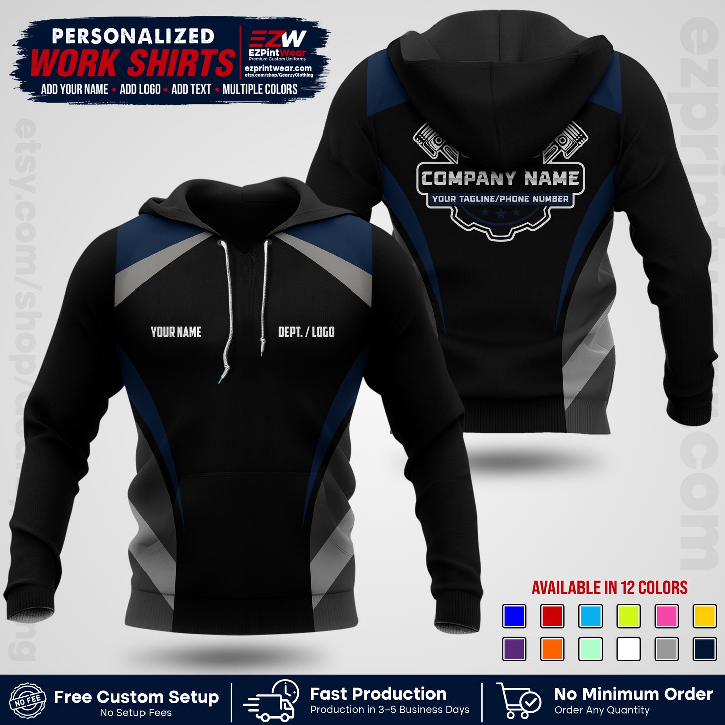 Custom Mechanic Work Shirt with Name, Logo & Text | Auto Shop Uniform | Workwear MCN 05