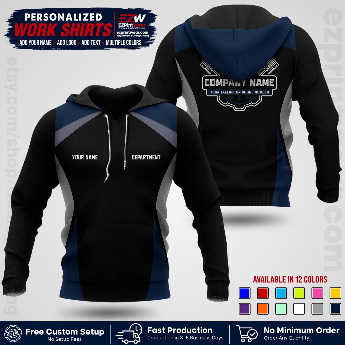 Custom Mechanic Work Shirt with Name, Logo & Text | Auto Shop Uniform | Workwear MCN 08