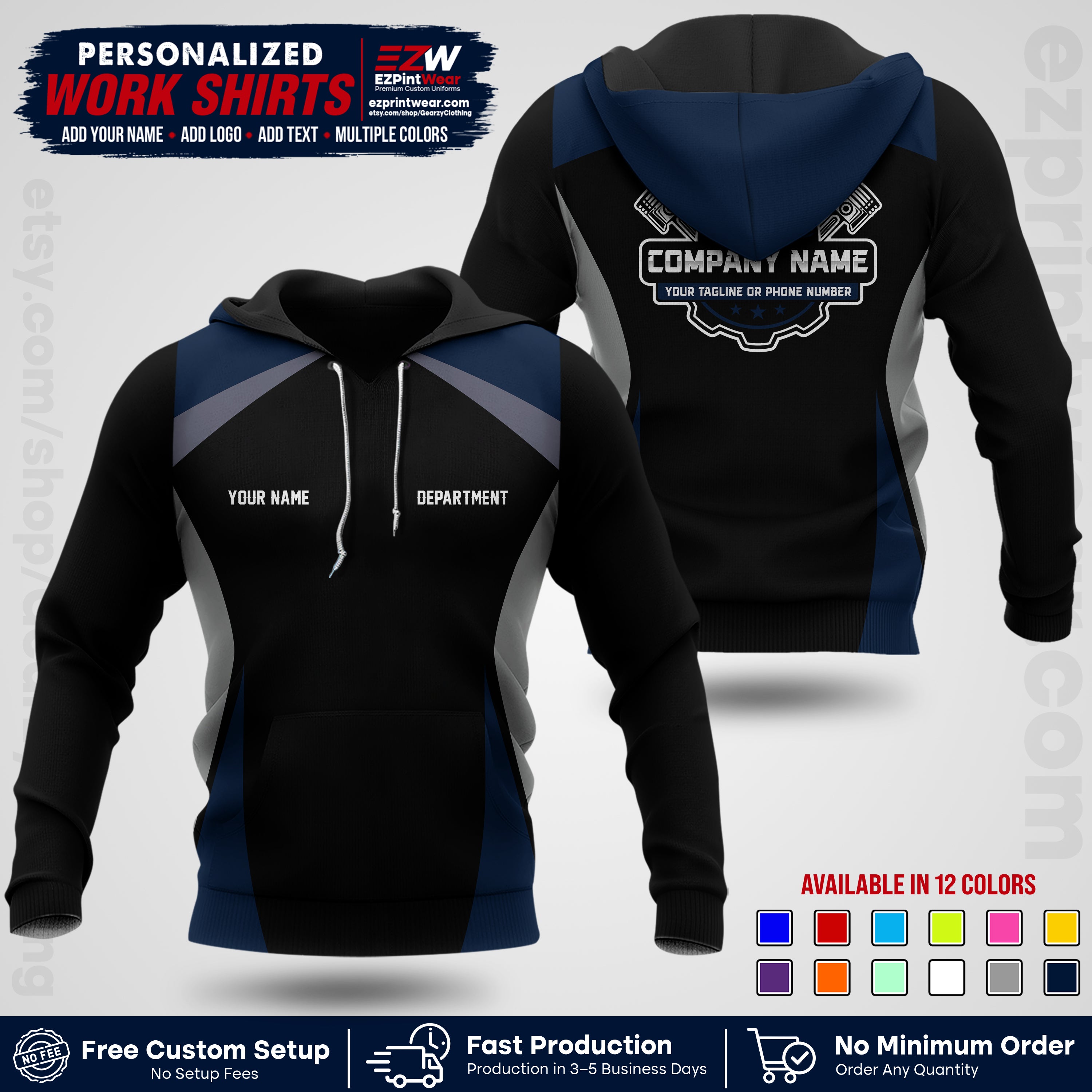 Custom Mechanic Work Shirt with Name, Logo & Text | Auto Shop Uniform | Workwear MCN 08