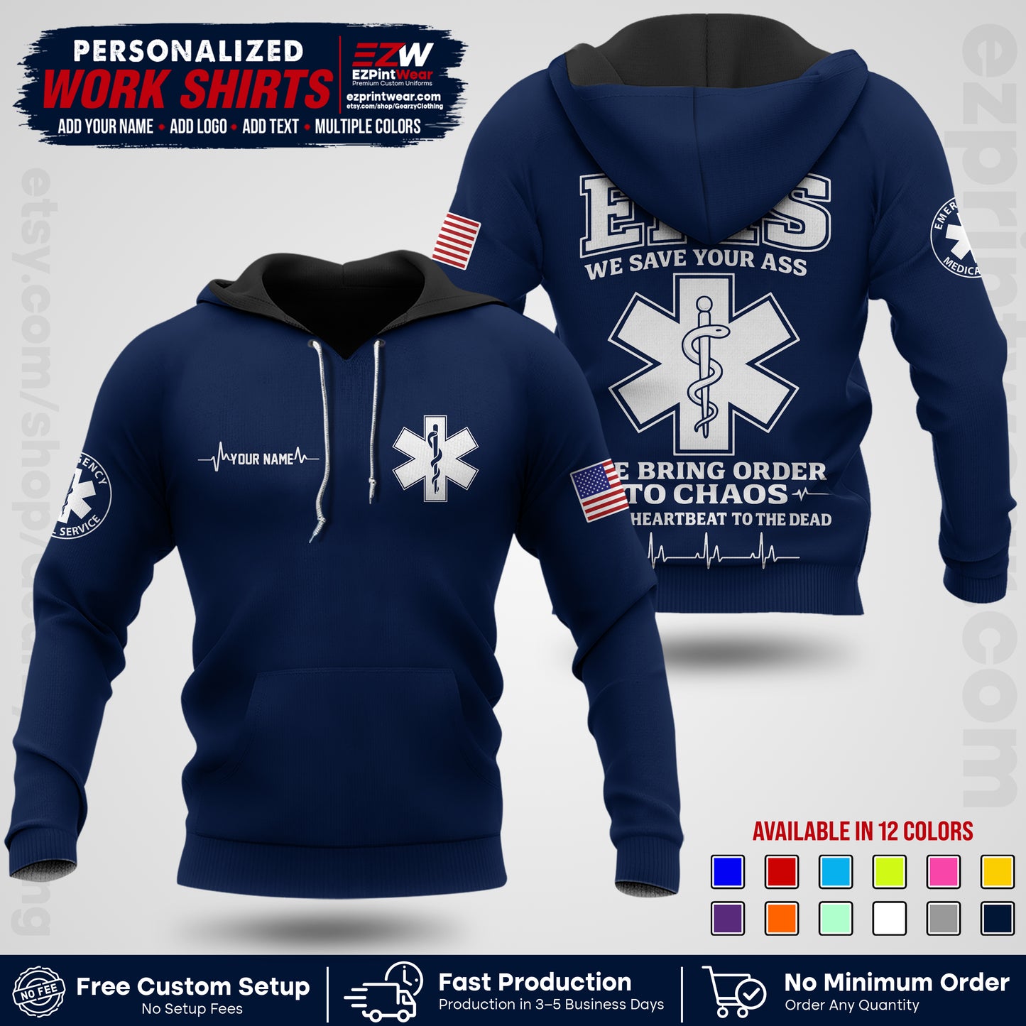Custom EMS Shirt with Name, Logo & Text | EMS Team Uniform | First Responder Workwear EMSU05