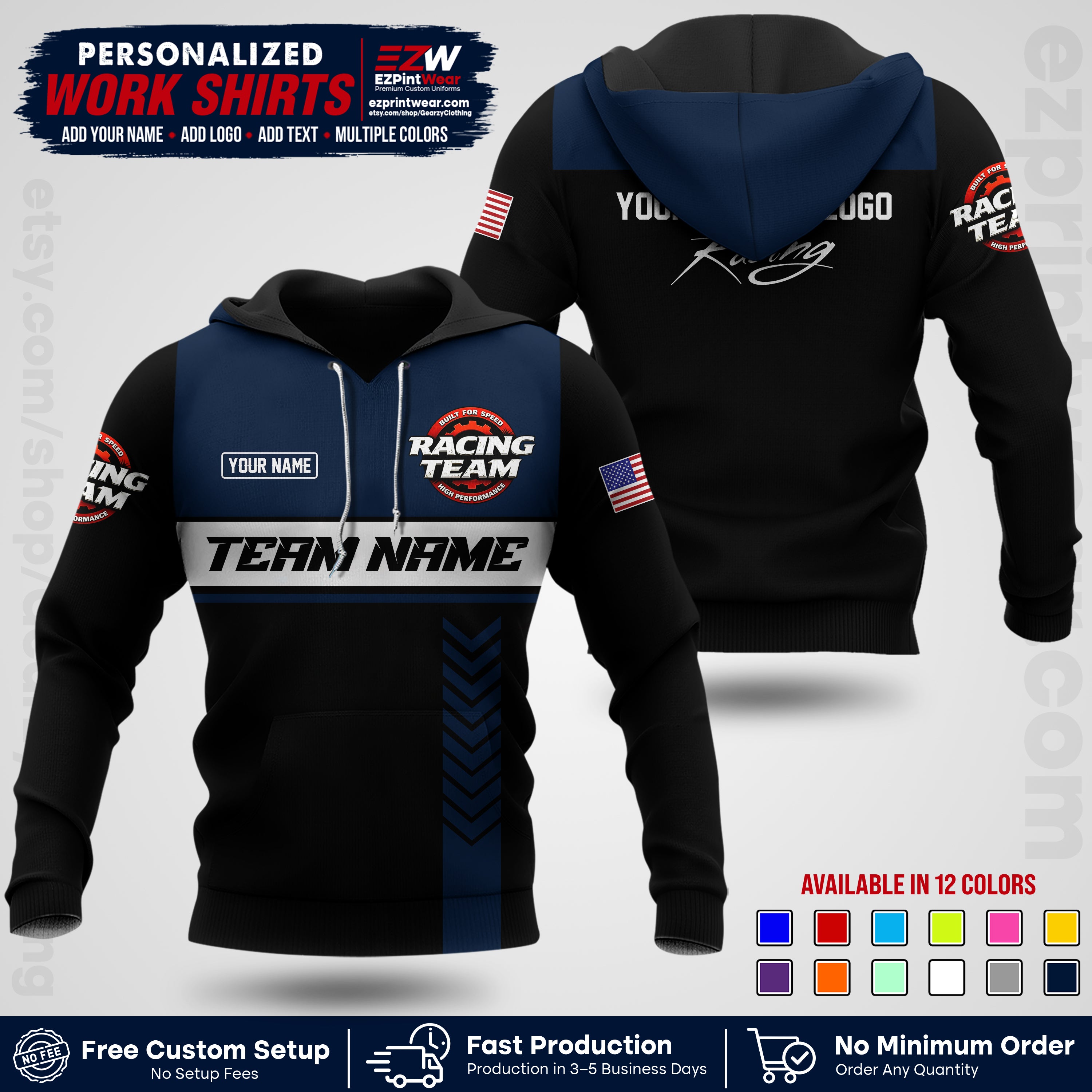Custom Racing Shirt with Name, Logo & Text | Race Team Uniform | Crew Apparel RC02