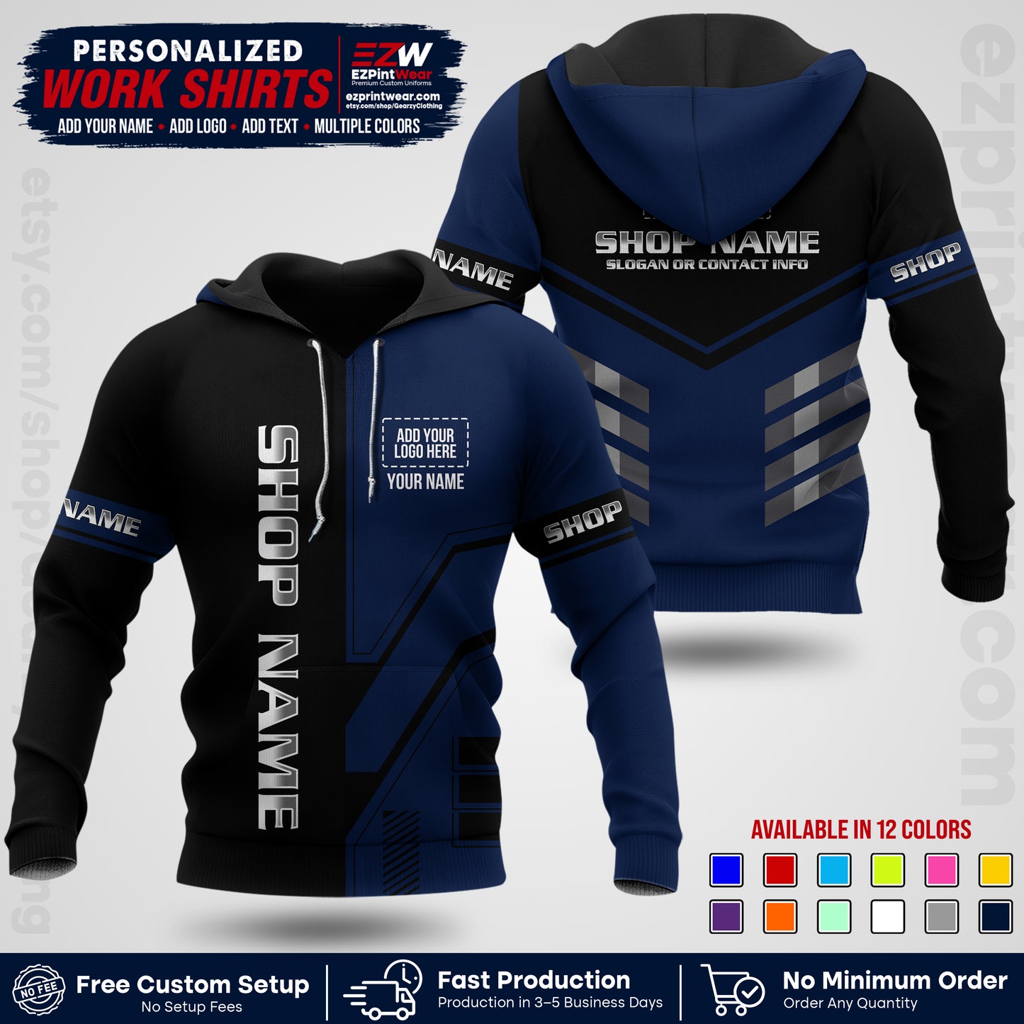 Custom All Over Print Work Uniform Shirt with Name, Logo & Text | Custom Hawaiian Shirt | Company Shirt | Employee Uniform UNF11