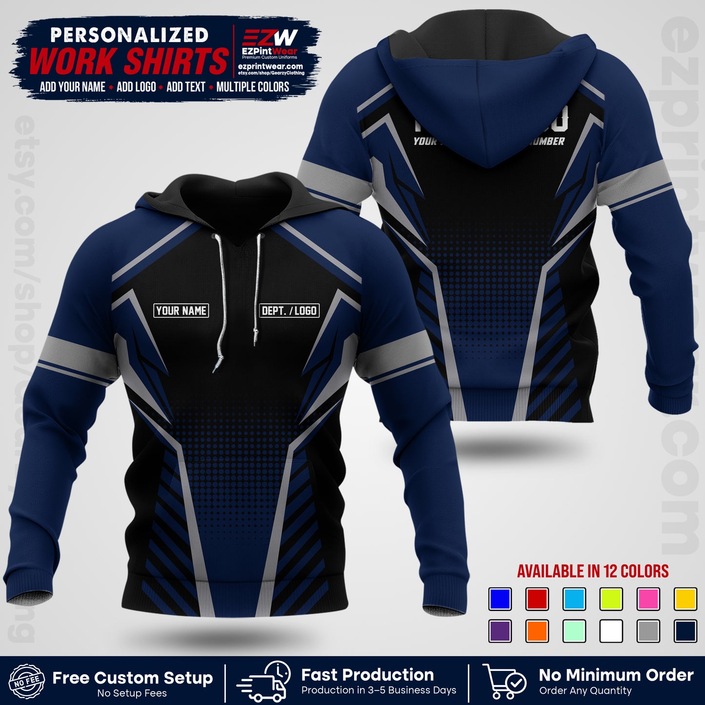 Custom All Over Print Work Uniform Shirt with Name, Logo & Text | Custom Hawaiian Shirt | Company Shirt | Employee Uniform UNF14