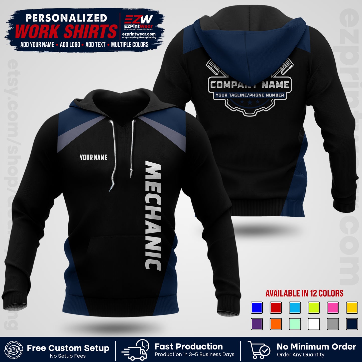 Custom Mechanic Work Shirt with Name, Logo & Text | Auto Shop Uniform | Workwear MCN 02